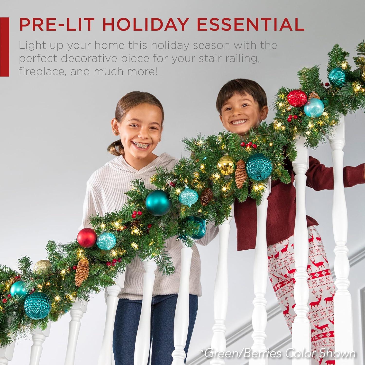 imageBest Choice Products 9ft PreLit Holiday PreDecorated Christmas Garland for Stairs Fireplace Decoration wPVC Tips 50 Lights Pine Cones Berries  SemiFlockedSKY8230