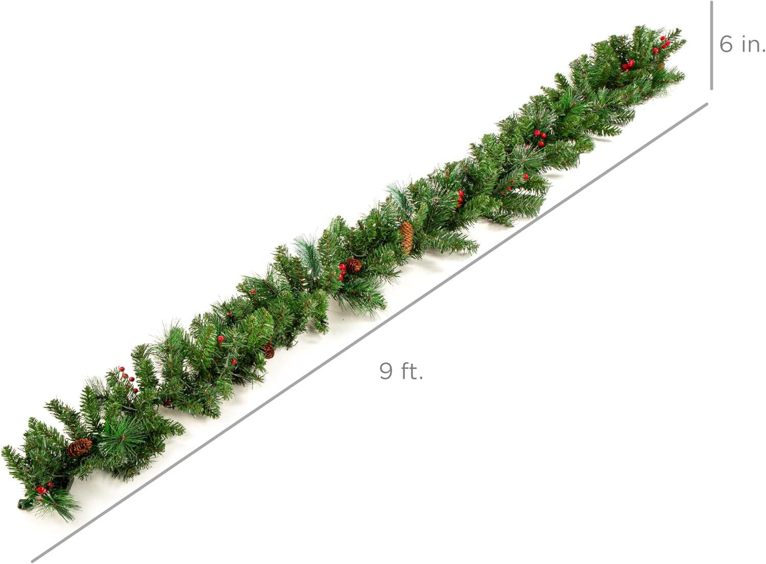 imageBest Choice Products 9ft PreLit Holiday PreDecorated Christmas Garland for Stairs Fireplace Decoration wPVC Tips 50 Lights Pine Cones Berries  SemiFlockedSKY8775