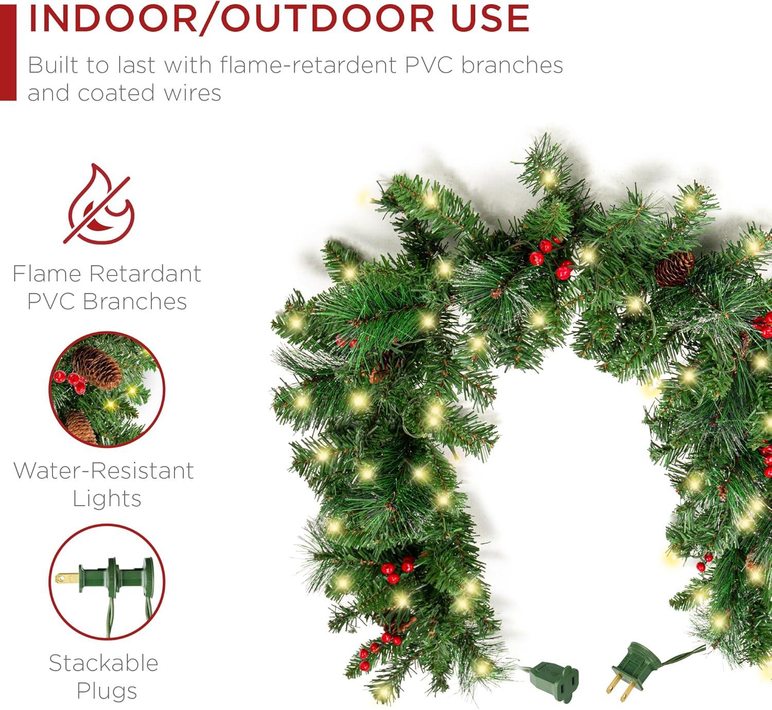 imageBest Choice Products 9ft PreLit Holiday PreDecorated Christmas Garland for Stairs Fireplace Decoration wPVC Tips 50 Lights Pine Cones Berries  SemiFlockedSKY8775