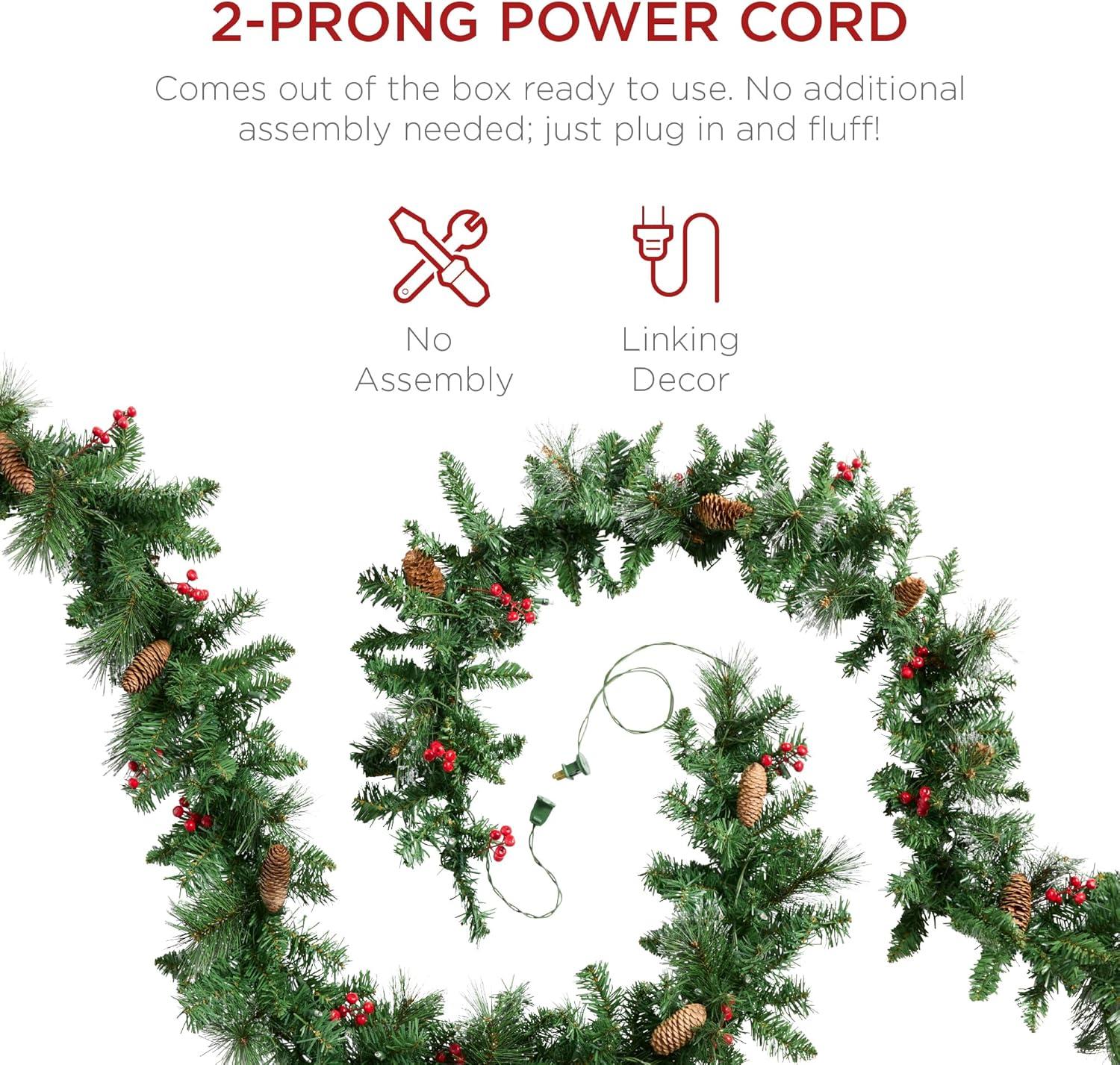 imageBest Choice Products 9ft PreLit Holiday PreDecorated Christmas Garland for Stairs Fireplace Decoration wPVC Tips 50 Lights Pine Cones Berries  SemiFlockedSKY8775