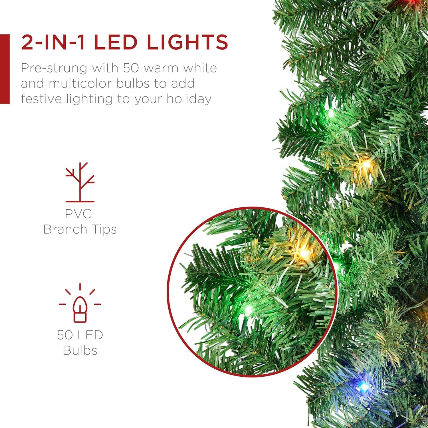 imageBest Choice Products 9ft PreLit Holiday PreDecorated Christmas Garland for Stairs Fireplace Decoration wPVC Tips 50 Lights Pine Cones Berries  SemiFlockedSKY8230