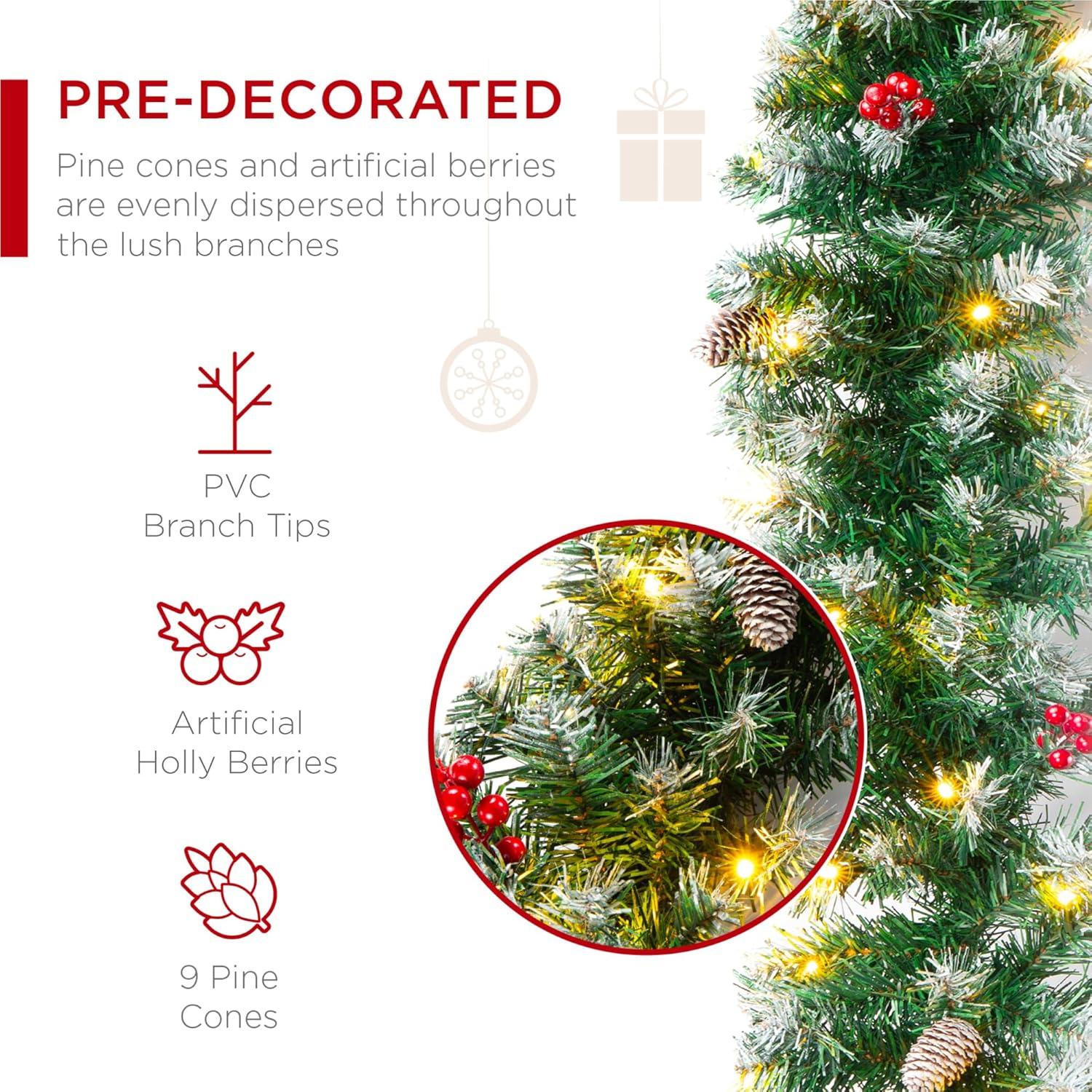 imageBest Choice Products 9ft PreLit Holiday PreDecorated Christmas Garland for Stairs Fireplace Decoration wPVC Tips 50 Lights Pine Cones Berries  SemiFlockedFlocked  Battery