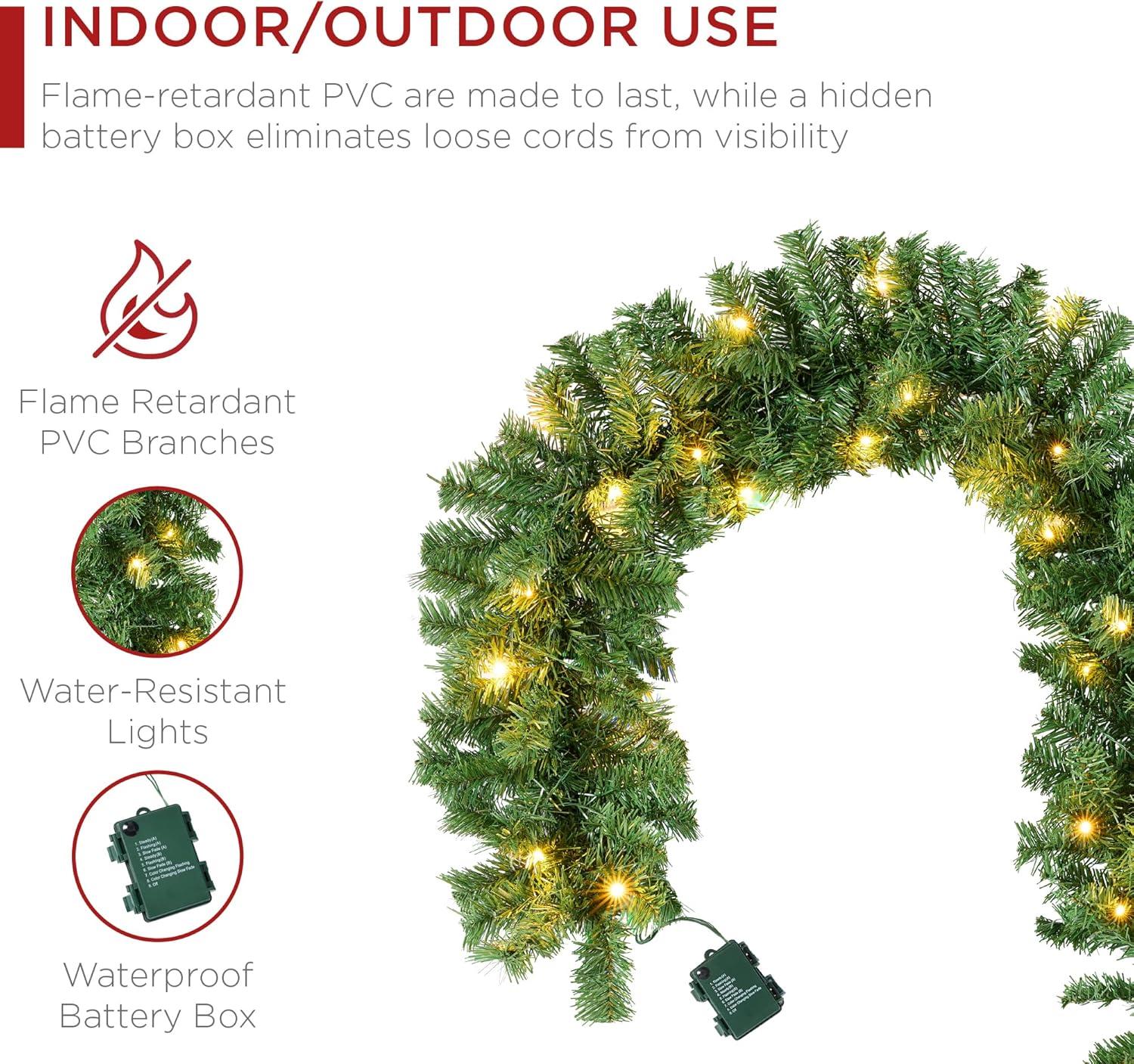 imageBest Choice Products 9ft PreLit Holiday PreDecorated Christmas Garland for Stairs Fireplace Decoration wPVC Tips 50 Lights Pine Cones Berries  SemiFlockedSKY8230
