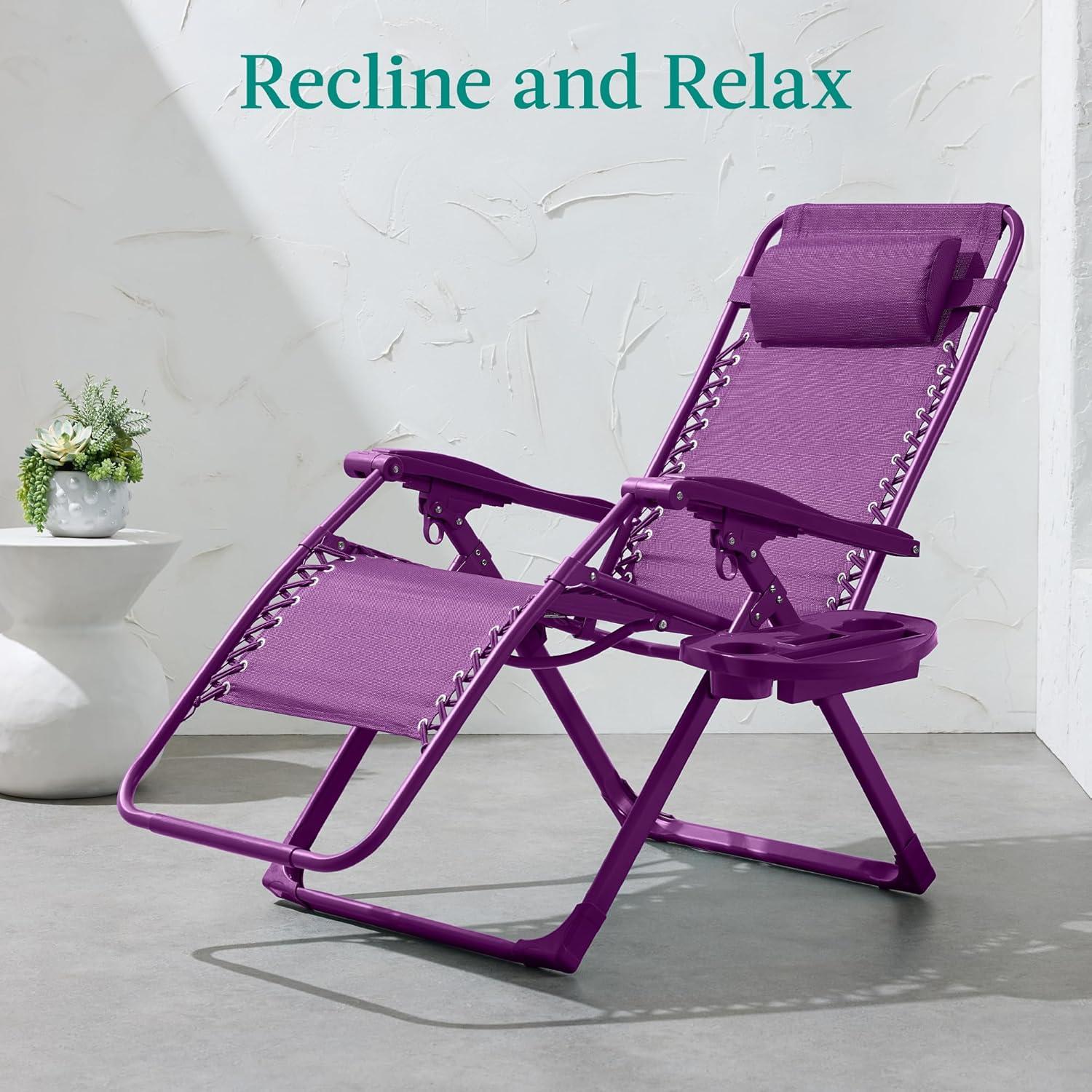 imageBest Choice Products Adjustable Zero Gravity Chair Monochromatic Color Folding Patio Recliner wSide Tray Headrest  SeafoamAmethyst