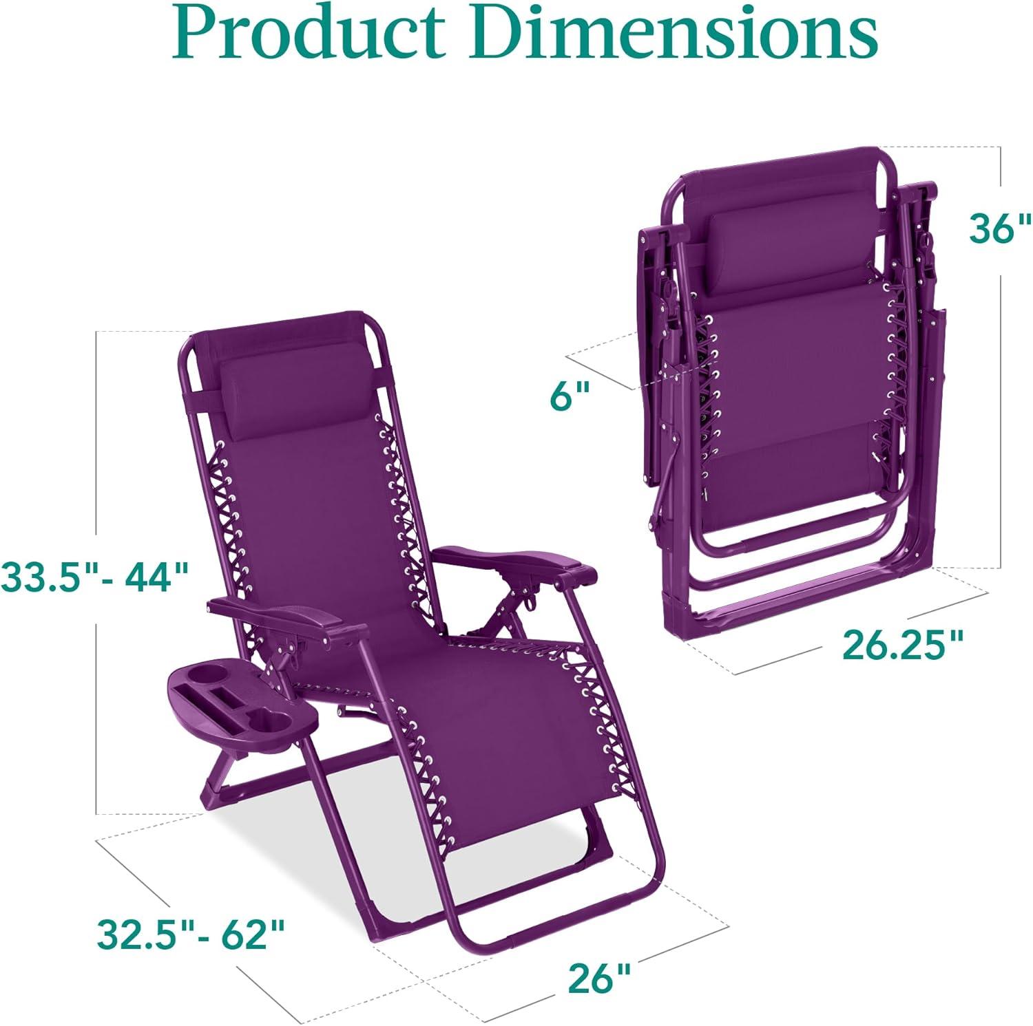 imageBest Choice Products Adjustable Zero Gravity Chair Monochromatic Color Folding Patio Recliner wSide Tray Headrest  SeafoamAmethyst