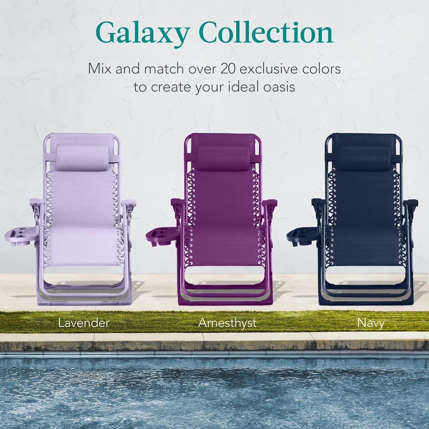 imageBest Choice Products Adjustable Zero Gravity Chair Monochromatic Color Folding Patio Recliner wSide Tray Headrest  SeafoamAmethyst
