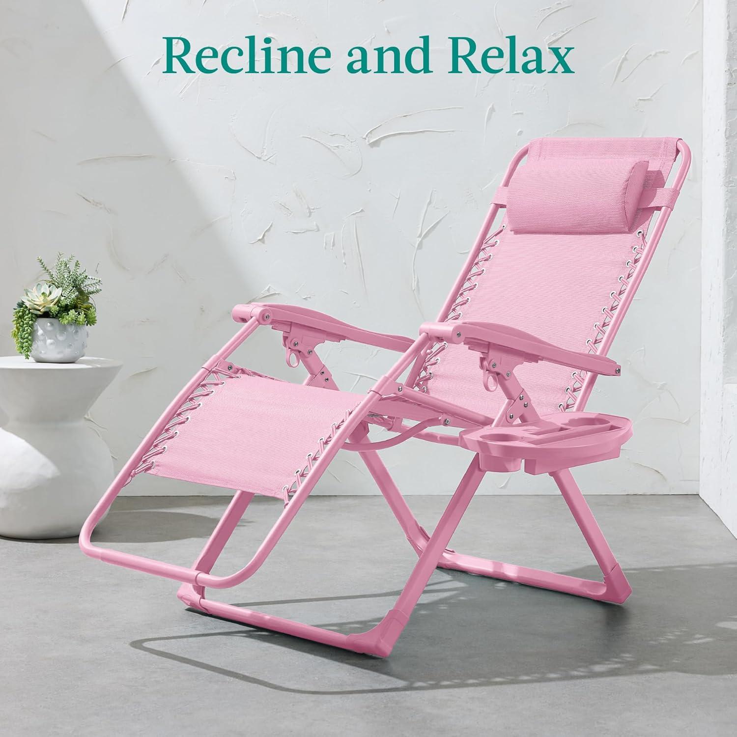 imageBest Choice Products Adjustable Zero Gravity Chair Monochromatic Color Folding Patio Recliner wSide Tray Headrest  SeafoamCarnation