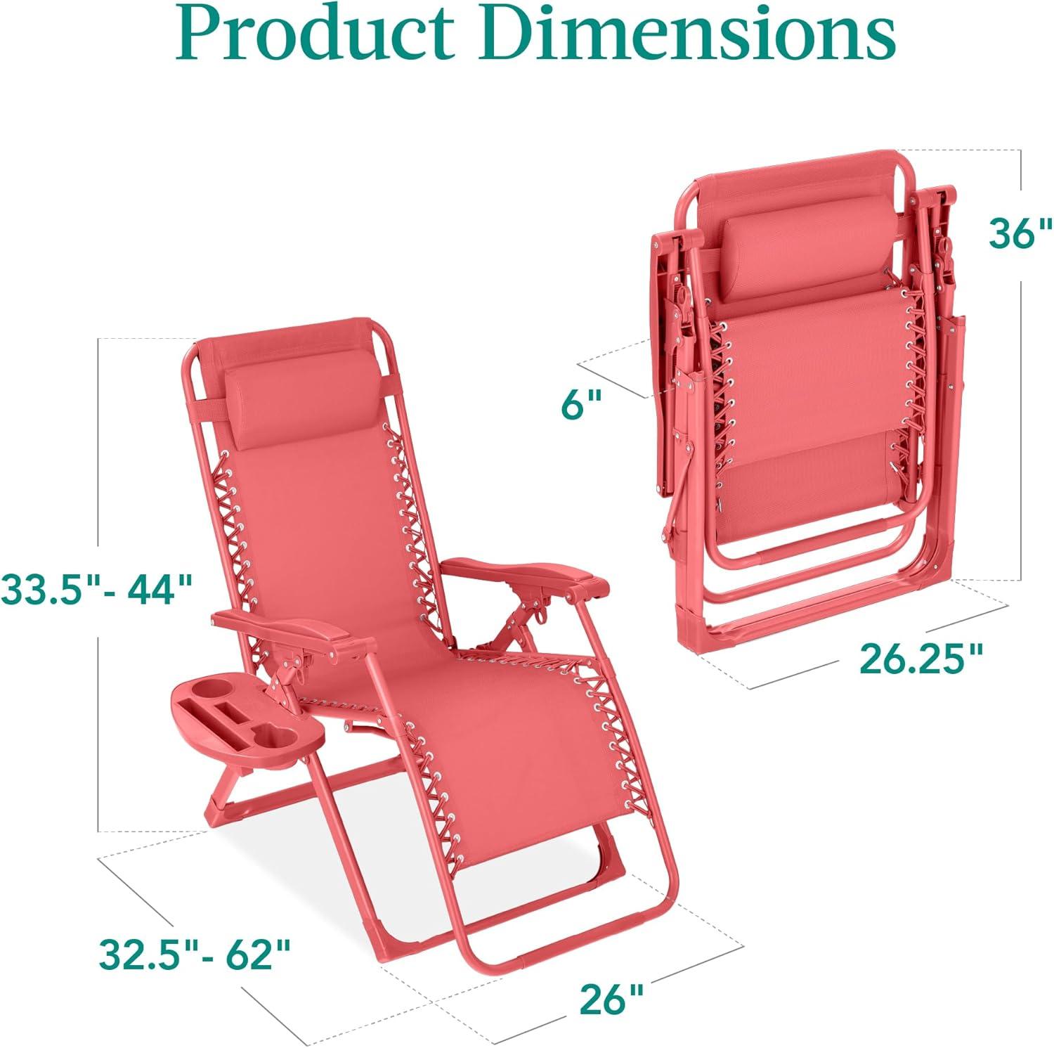 imageBest Choice Products Adjustable Zero Gravity Chair Monochromatic Color Folding Patio Recliner wSide Tray Headrest  SeafoamCoral