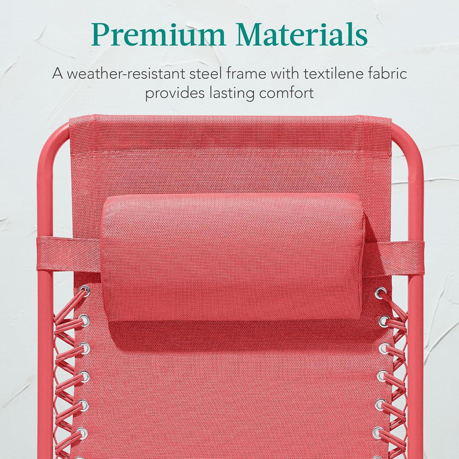 imageBest Choice Products Adjustable Zero Gravity Chair Monochromatic Color Folding Patio Recliner wSide Tray Headrest  SeafoamCoral