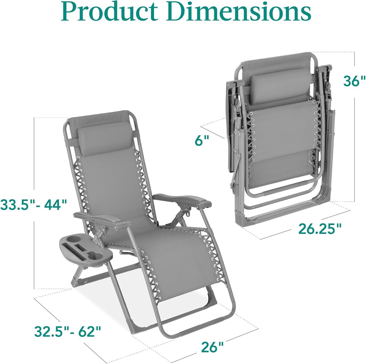 imageBest Choice Products Adjustable Zero Gravity Chair Monochromatic Color Folding Patio Recliner wSide Tray Headrest  SeafoamDove Gray