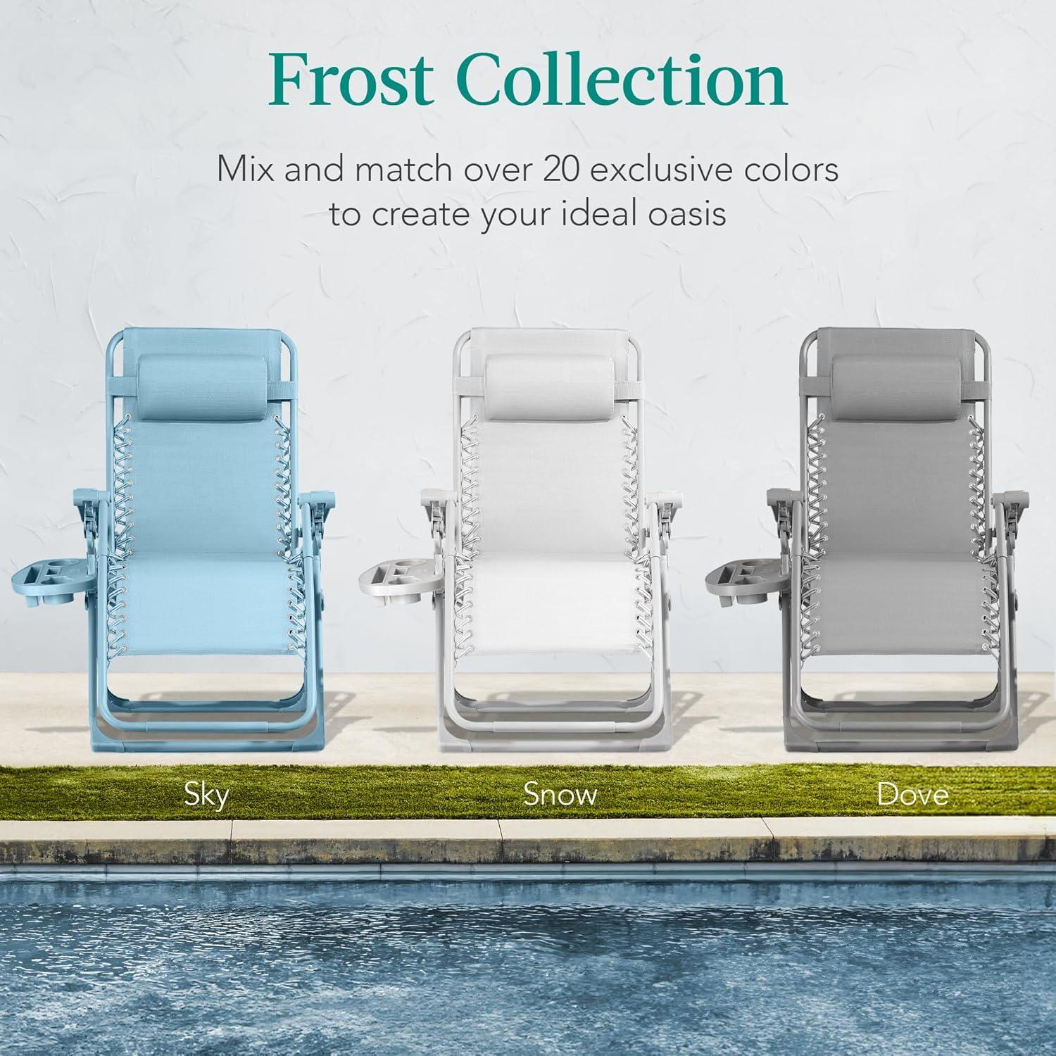 imageBest Choice Products Adjustable Zero Gravity Chair Monochromatic Color Folding Patio Recliner wSide Tray Headrest  SeafoamDove Gray
