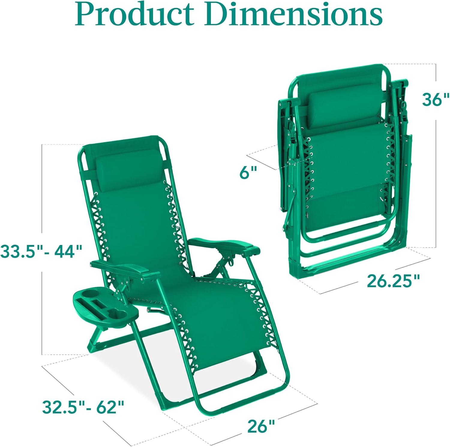 imageBest Choice Products Adjustable Zero Gravity Chair Monochromatic Color Folding Patio Recliner wSide Tray Headrest  SeafoamEmerald