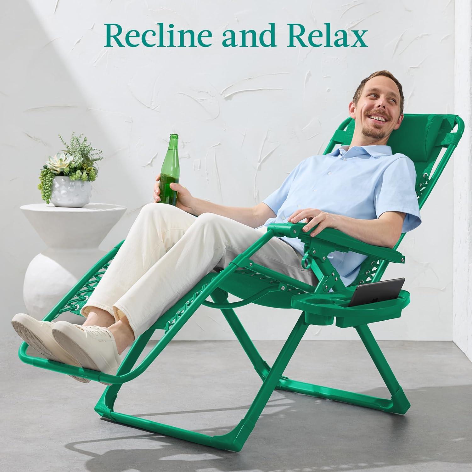 imageBest Choice Products Adjustable Zero Gravity Chair Monochromatic Color Folding Patio Recliner wSide Tray Headrest  SeafoamEmerald