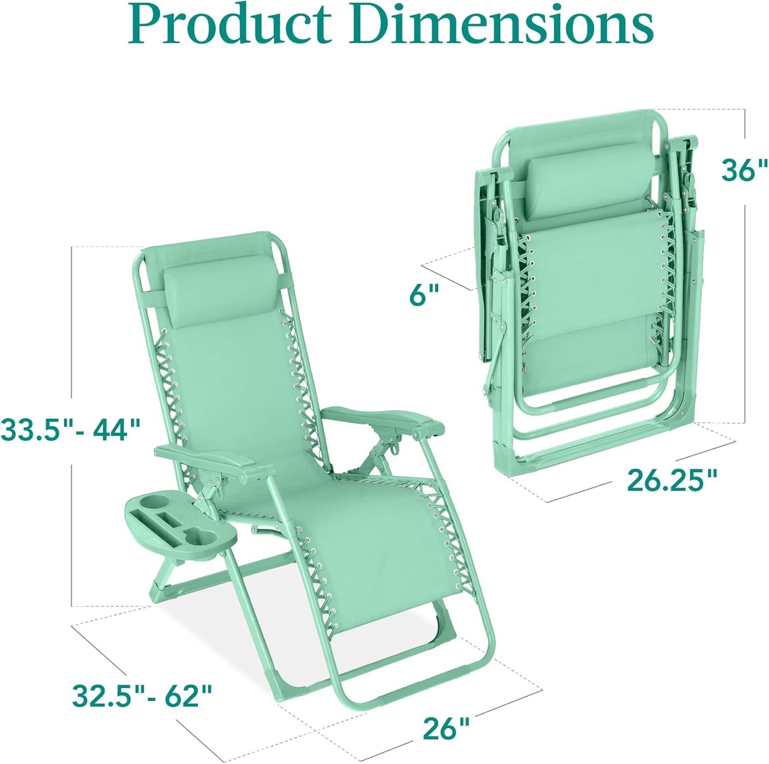 imageBest Choice Products Adjustable Zero Gravity Chair Monochromatic Color Folding Patio Recliner wSide Tray Headrest  SeafoamMint