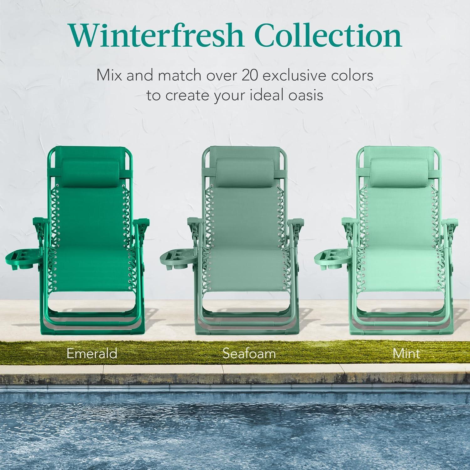 imageBest Choice Products Adjustable Zero Gravity Chair Monochromatic Color Folding Patio Recliner wSide Tray Headrest  SeafoamMint