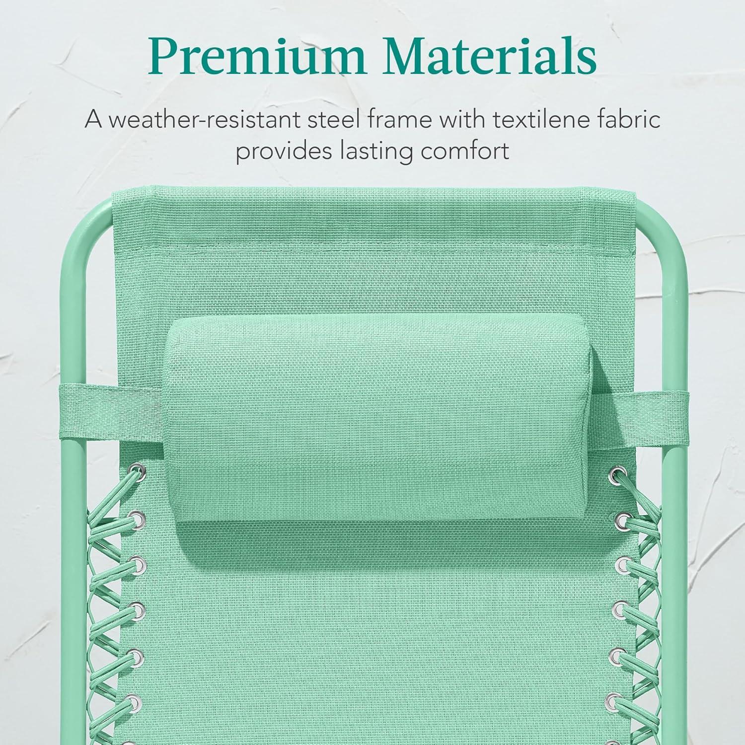 imageBest Choice Products Adjustable Zero Gravity Chair Monochromatic Color Folding Patio Recliner wSide Tray Headrest  SeafoamMint
