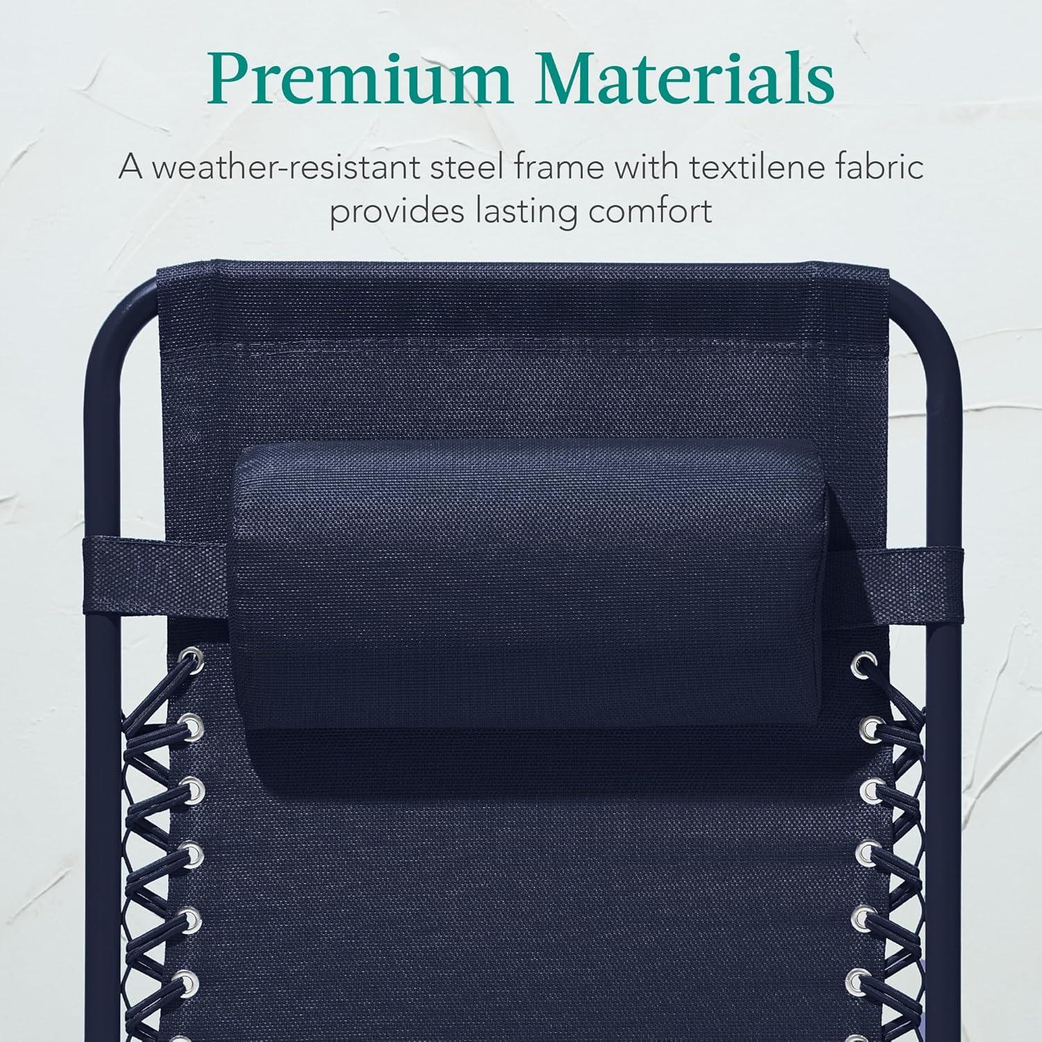 imageBest Choice Products Adjustable Zero Gravity Chair Monochromatic Color Folding Patio Recliner wSide Tray Headrest  SeafoamNavy