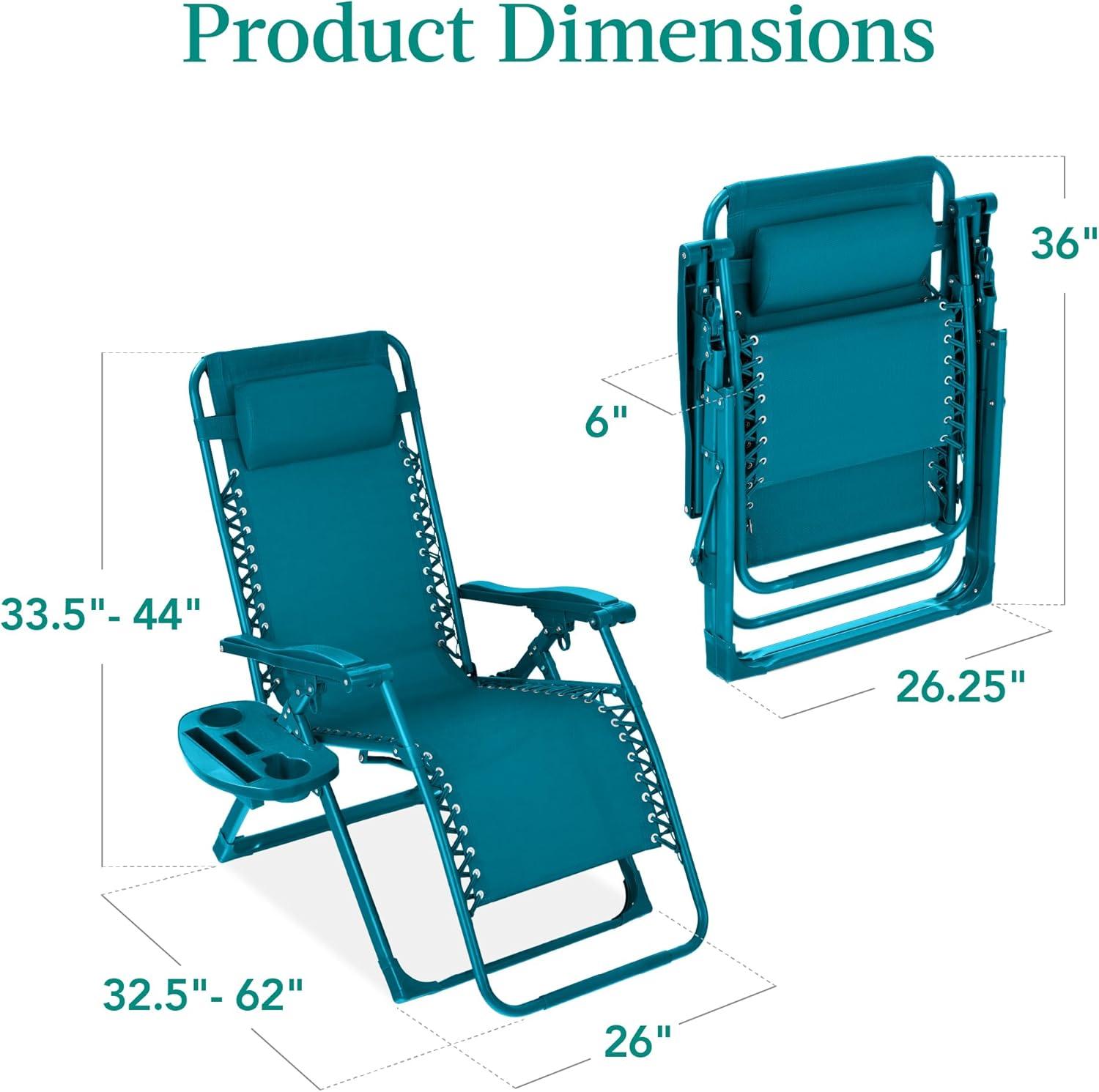 imageBest Choice Products Adjustable Zero Gravity Chair Monochromatic Color Folding Patio Recliner wSide Tray Headrest  SeafoamPeacock