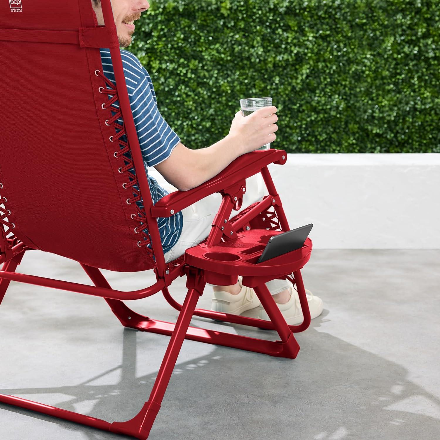 imageBest Choice Products Adjustable Zero Gravity Chair Monochromatic Color Folding Patio Recliner wSide Tray Headrest  SeafoamRuby