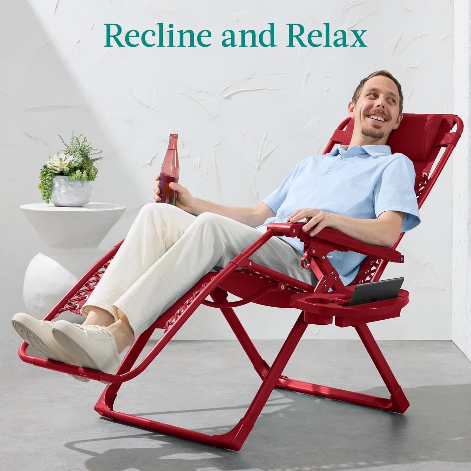 imageBest Choice Products Adjustable Zero Gravity Chair Monochromatic Color Folding Patio Recliner wSide Tray Headrest  SeafoamRuby
