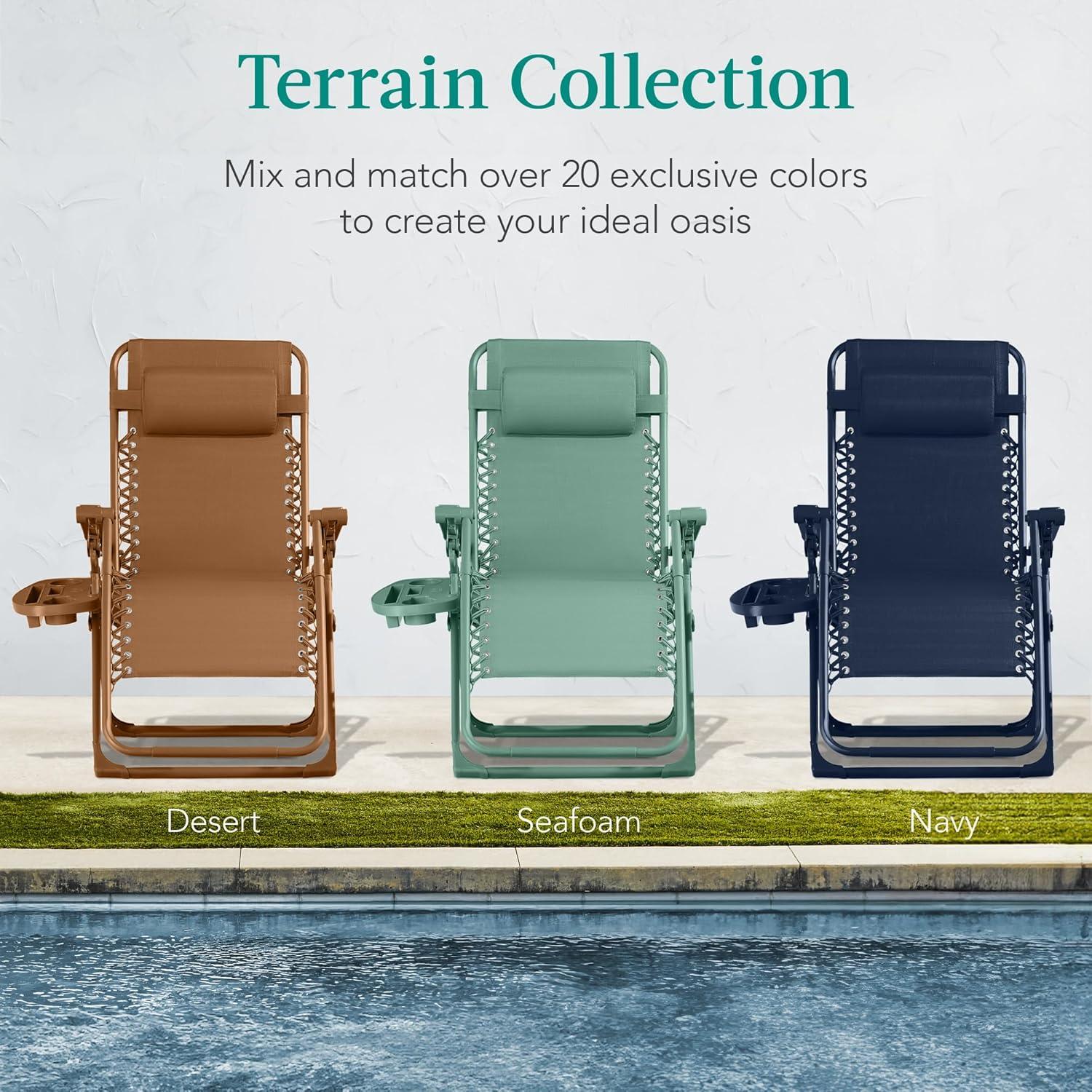 imageBest Choice Products Adjustable Zero Gravity Chair Monochromatic Color Folding Patio Recliner wSide Tray Headrest  SeafoamSeafoam