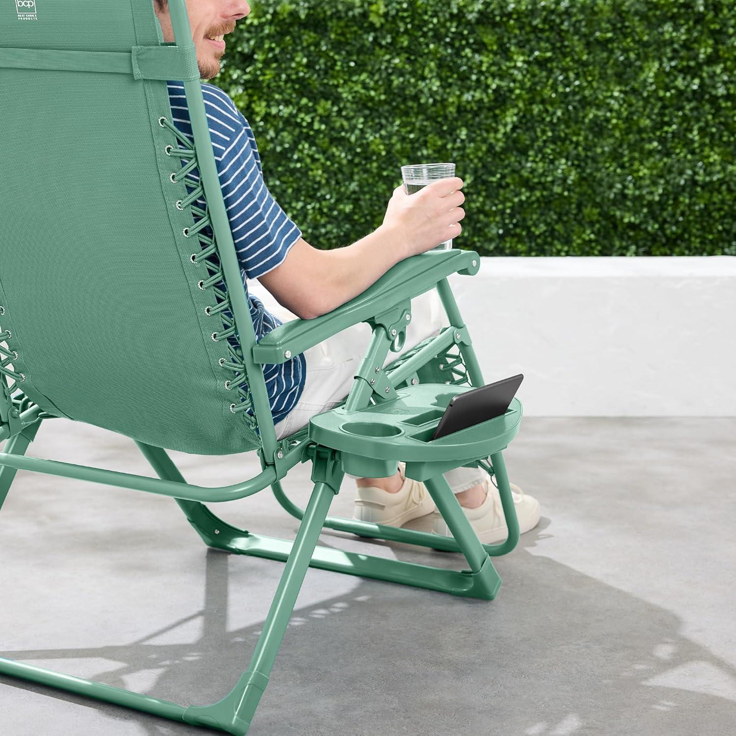 imageBest Choice Products Adjustable Zero Gravity Chair Monochromatic Color Folding Patio Recliner wSide Tray Headrest  SeafoamSeafoam