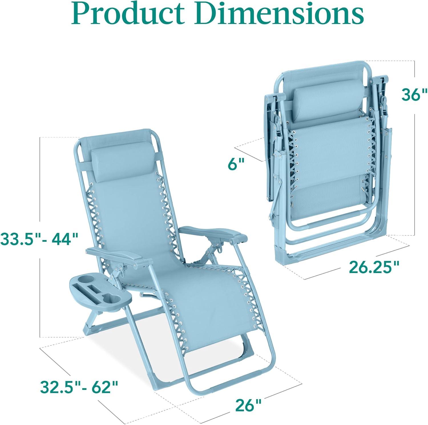imageBest Choice Products Adjustable Zero Gravity Chair Monochromatic Color Folding Patio Recliner wSide Tray Headrest  SeafoamSky