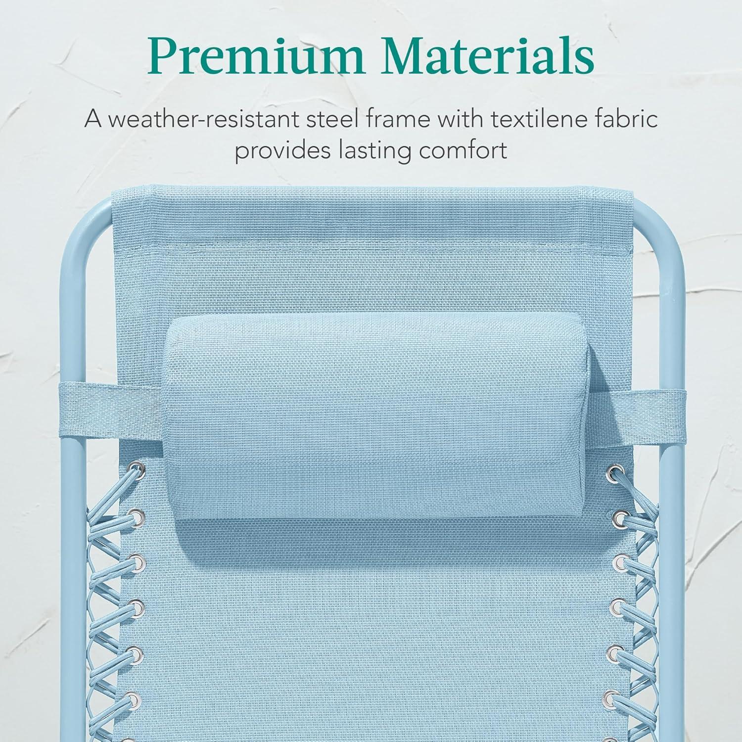 imageBest Choice Products Adjustable Zero Gravity Chair Monochromatic Color Folding Patio Recliner wSide Tray Headrest  SeafoamSky