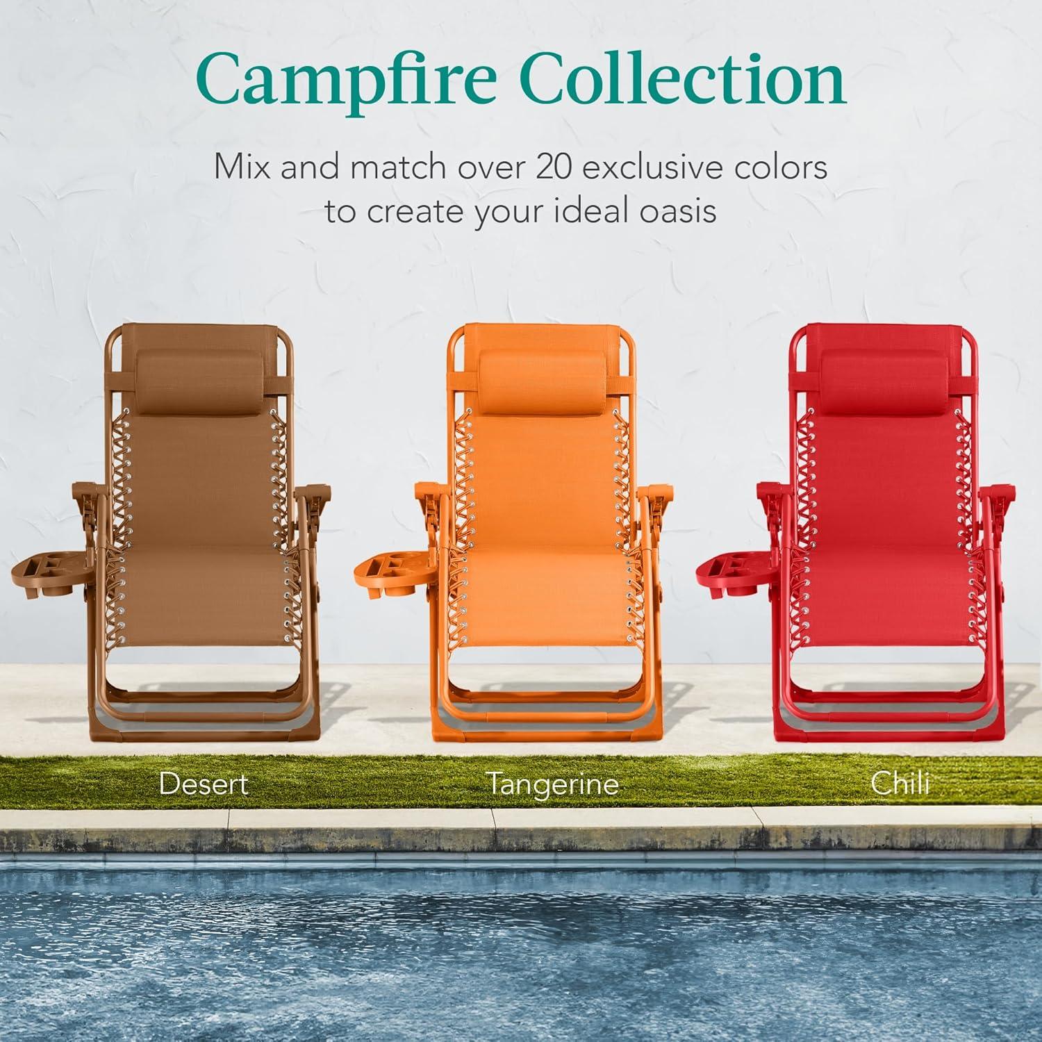 imageBest Choice Products Adjustable Zero Gravity Chair Monochromatic Color Folding Patio Recliner wSide Tray Headrest  SeafoamTangerine