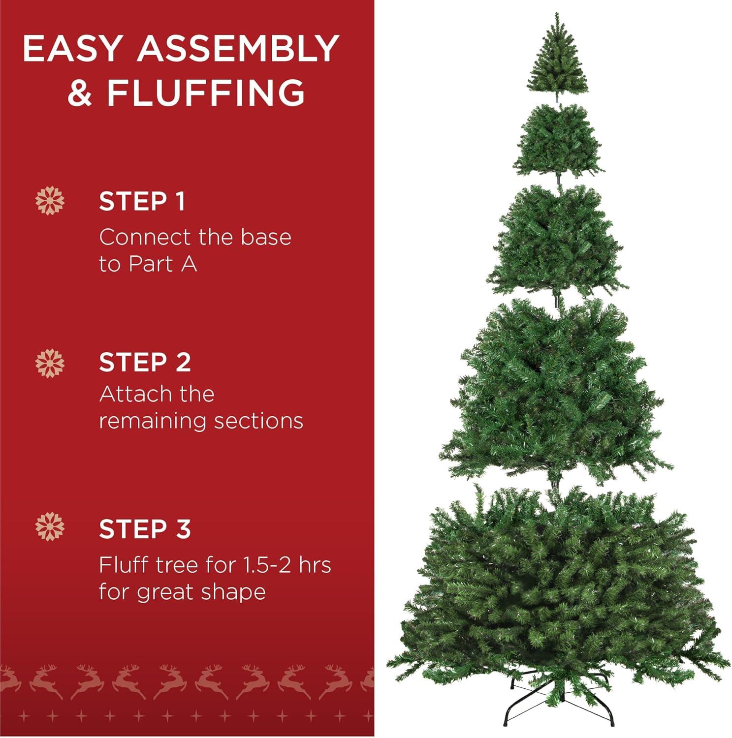 imageBest Choice Products Artificial Christmas Tree 6ft Premium Unlit Realistic Spruce Holiday Dcor wDense Branches Easy Assembly Metal Base12ft