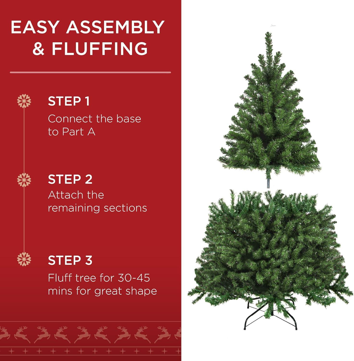 imageBest Choice Products Artificial Christmas Tree 6ft Premium Unlit Realistic Spruce Holiday Dcor wDense Branches Easy Assembly Metal Base45ft