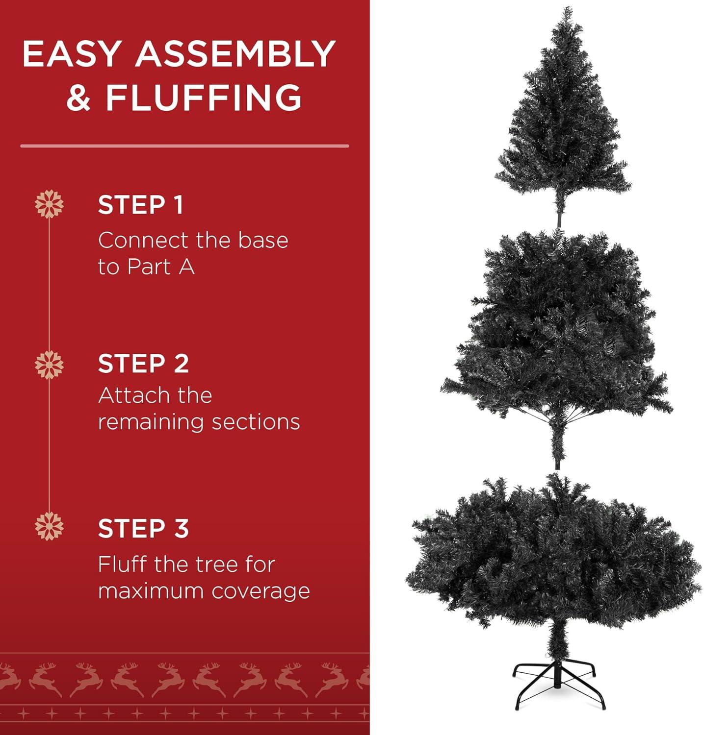 imageBest Choice Products Artificial Christmas Tree White 6ft Premium Pine Unlit Holiday Decoration Full Size Dcor Easy Assembly wMetal StandBlack