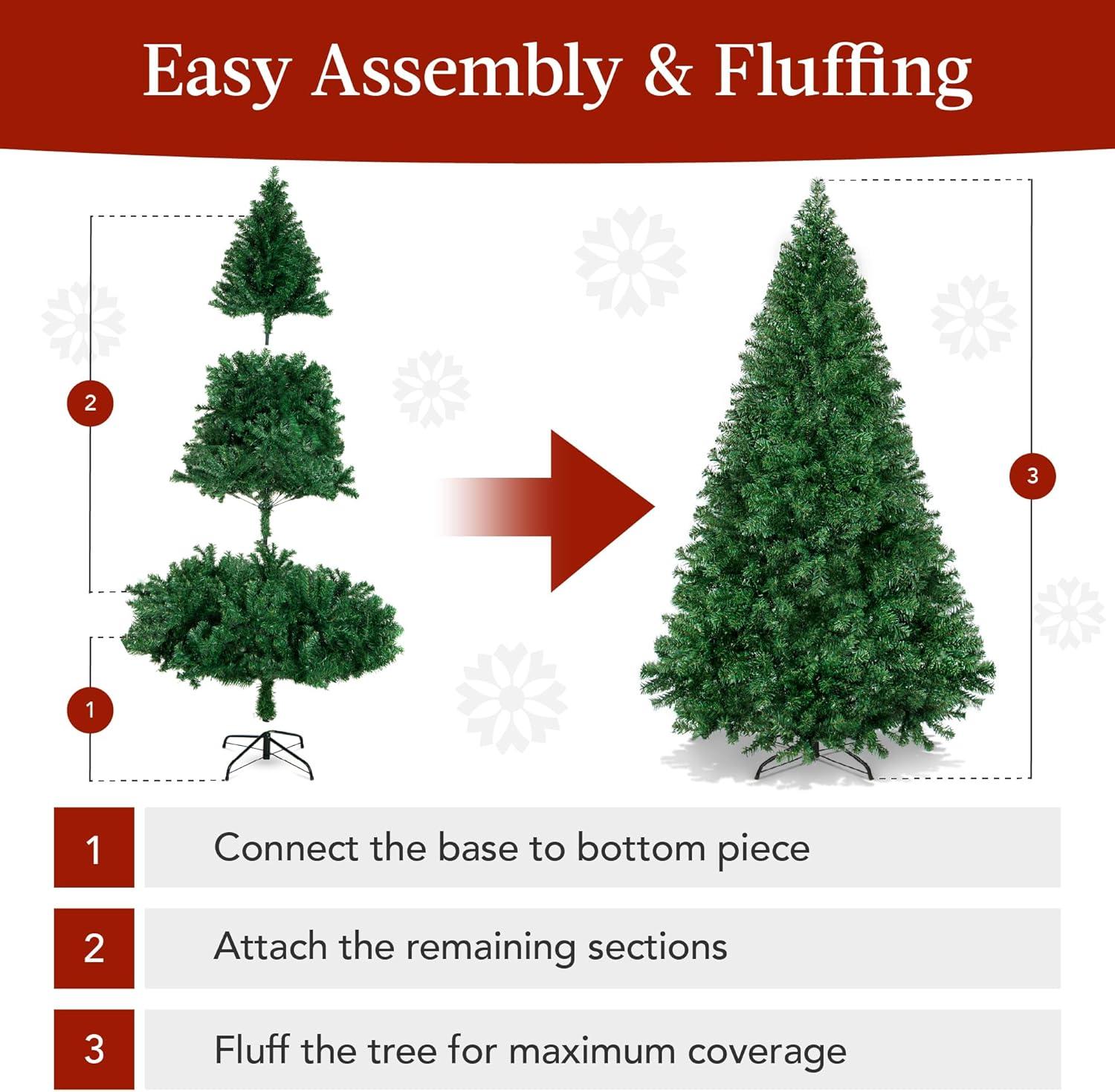 imageBest Choice Products Artificial Christmas Tree White 6ft Premium Pine Unlit Holiday Decoration Full Size Dcor Easy Assembly wMetal StandGreen