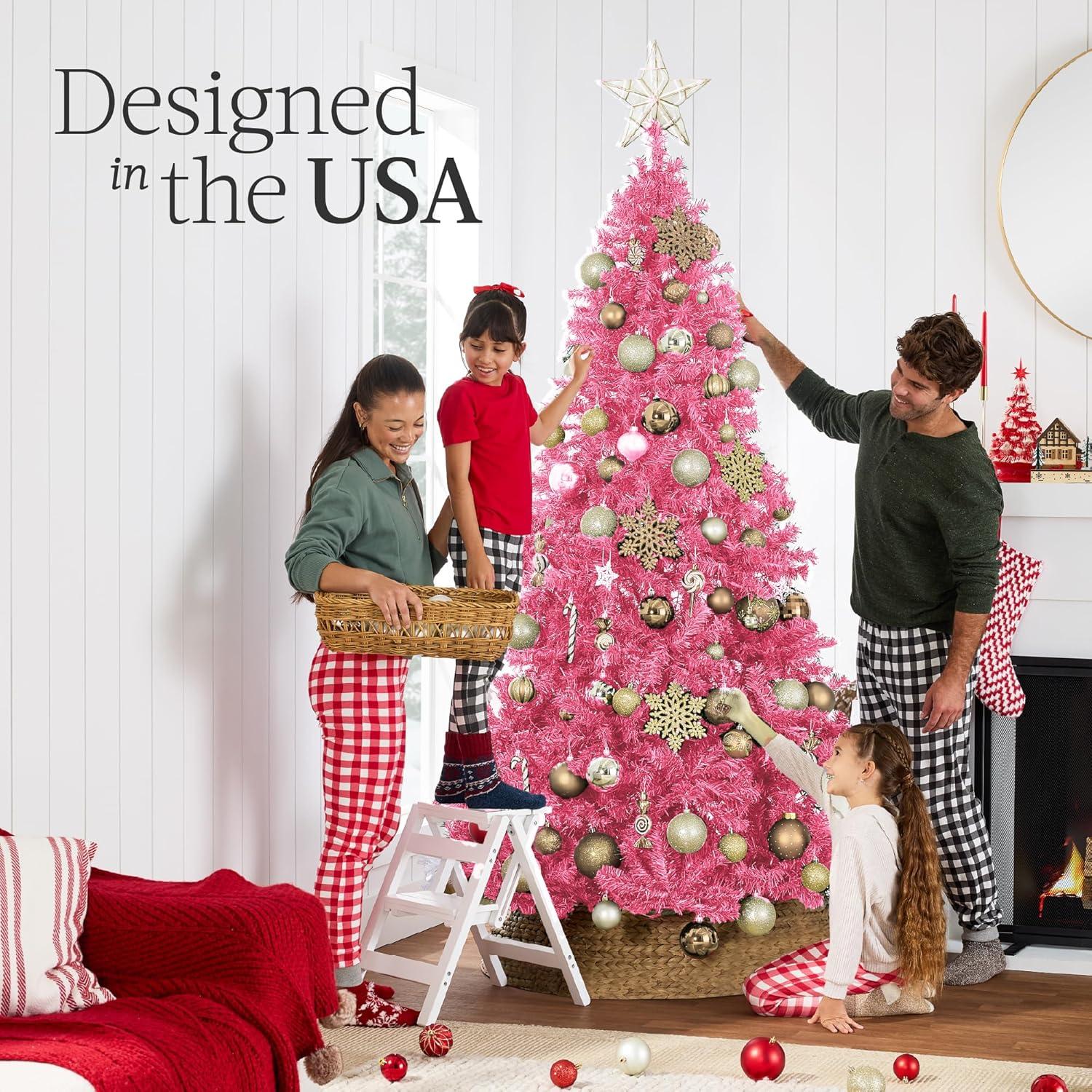 imageBest Choice Products Artificial Christmas Tree White 6ft Premium Pine Unlit Holiday Decoration Full Size Dcor Easy Assembly wMetal StandPink