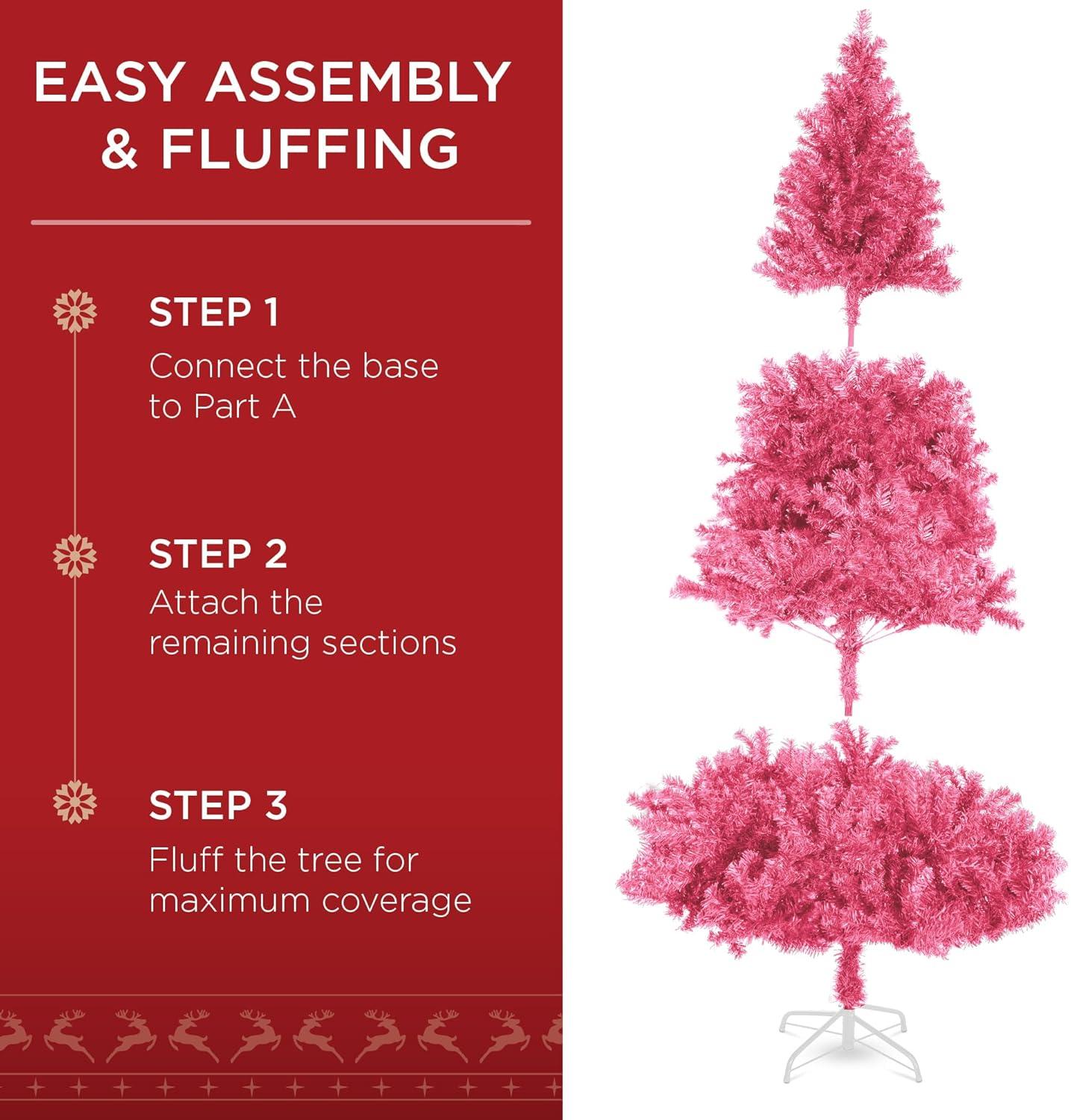 imageBest Choice Products Artificial Christmas Tree White 6ft Premium Pine Unlit Holiday Decoration Full Size Dcor Easy Assembly wMetal StandPink