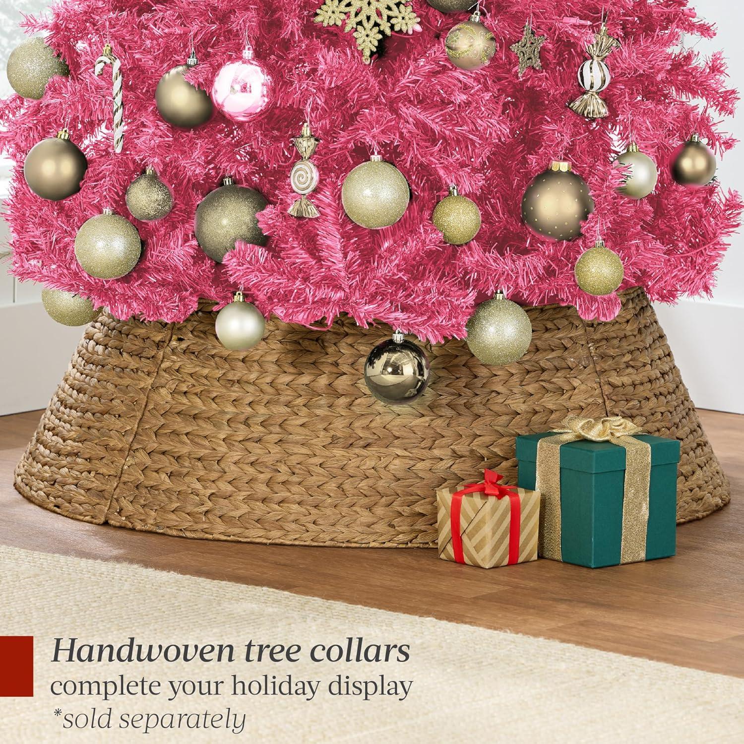 imageBest Choice Products Artificial Christmas Tree White 6ft Premium Pine Unlit Holiday Decoration Full Size Dcor Easy Assembly wMetal StandPink