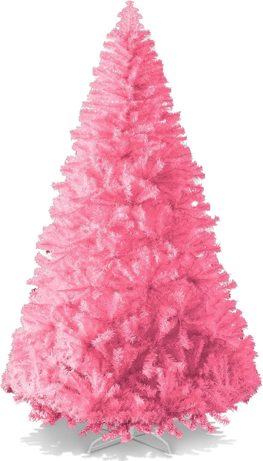 imageBest Choice Products Artificial Christmas Tree White 6ft Premium Pine Unlit Holiday Decoration Full Size Dcor Easy Assembly wMetal StandPink