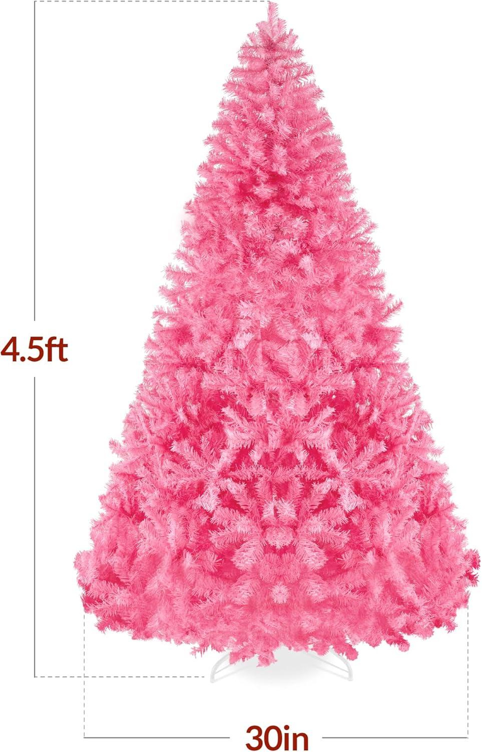 imageBest Choice Products Artificial Christmas Tree White 6ft Premium Pine Unlit Holiday Decoration Full Size Dcor Easy Assembly wMetal StandPink