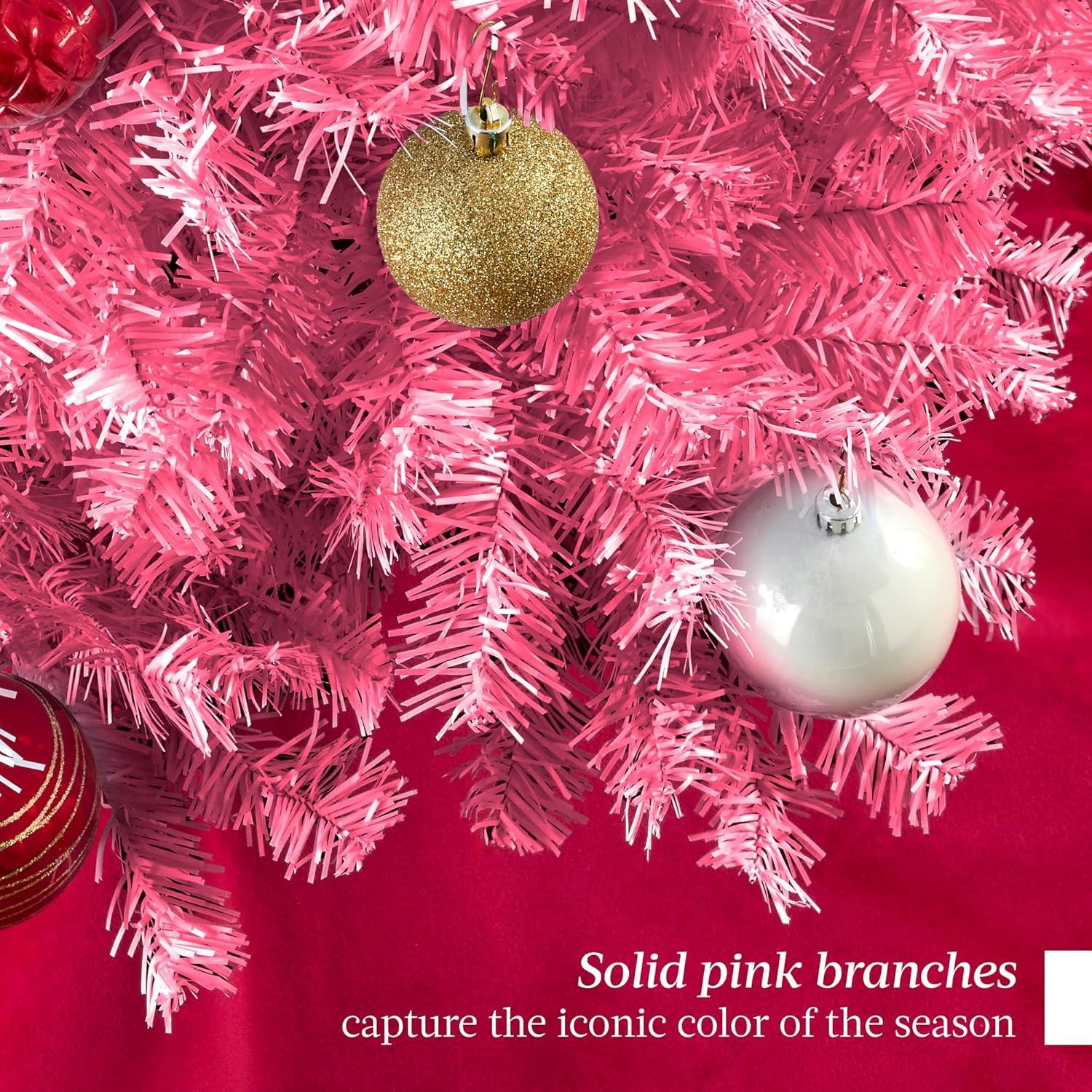 imageBest Choice Products Artificial Christmas Tree White 6ft Premium Pine Unlit Holiday Decoration Full Size Dcor Easy Assembly wMetal StandPink
