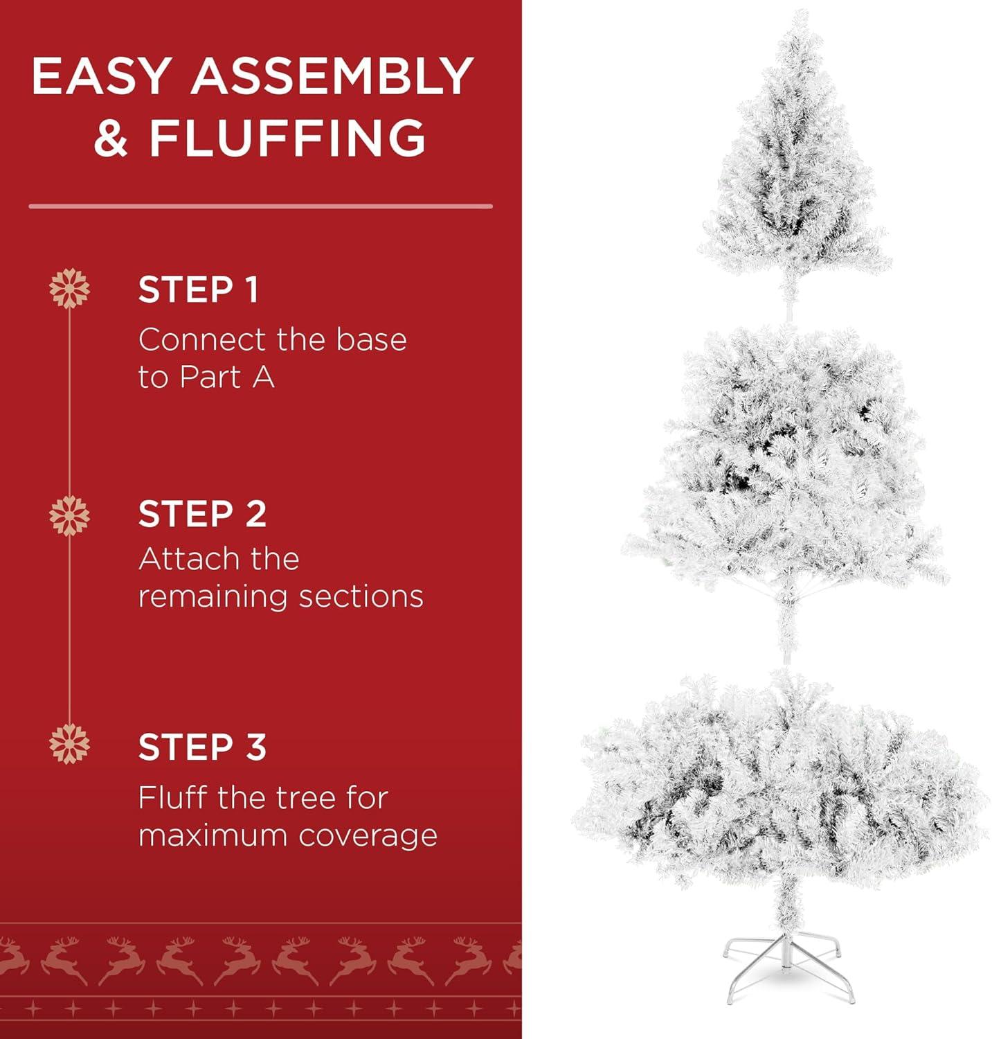 imageBest Choice Products Artificial Christmas Tree White 6ft Premium Pine Unlit Holiday Decoration Full Size Dcor Easy Assembly wMetal StandWhite