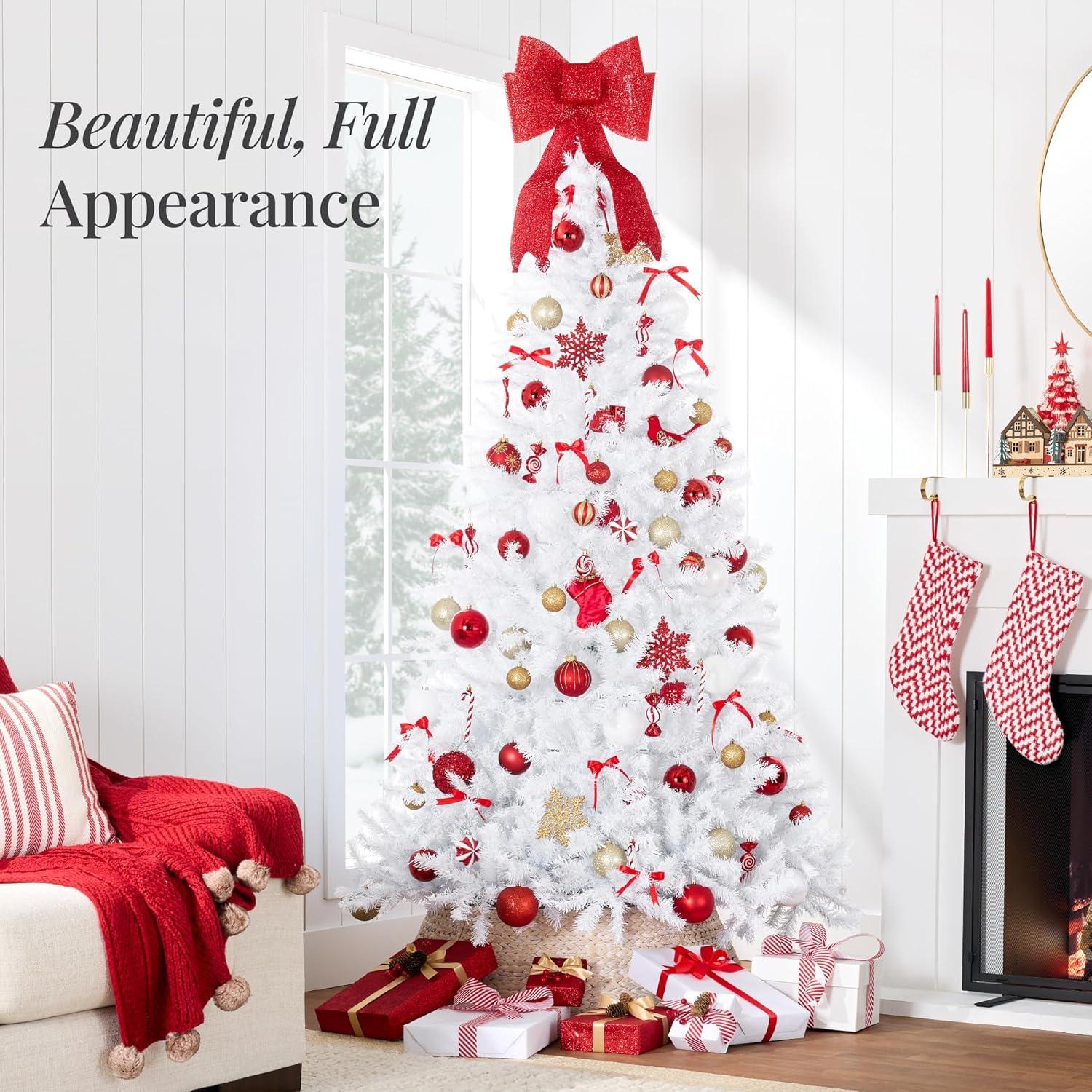 imageBest Choice Products Artificial Christmas Tree White 6ft Premium Pine Unlit Holiday Decoration Full Size Dcor Easy Assembly wMetal StandWhite