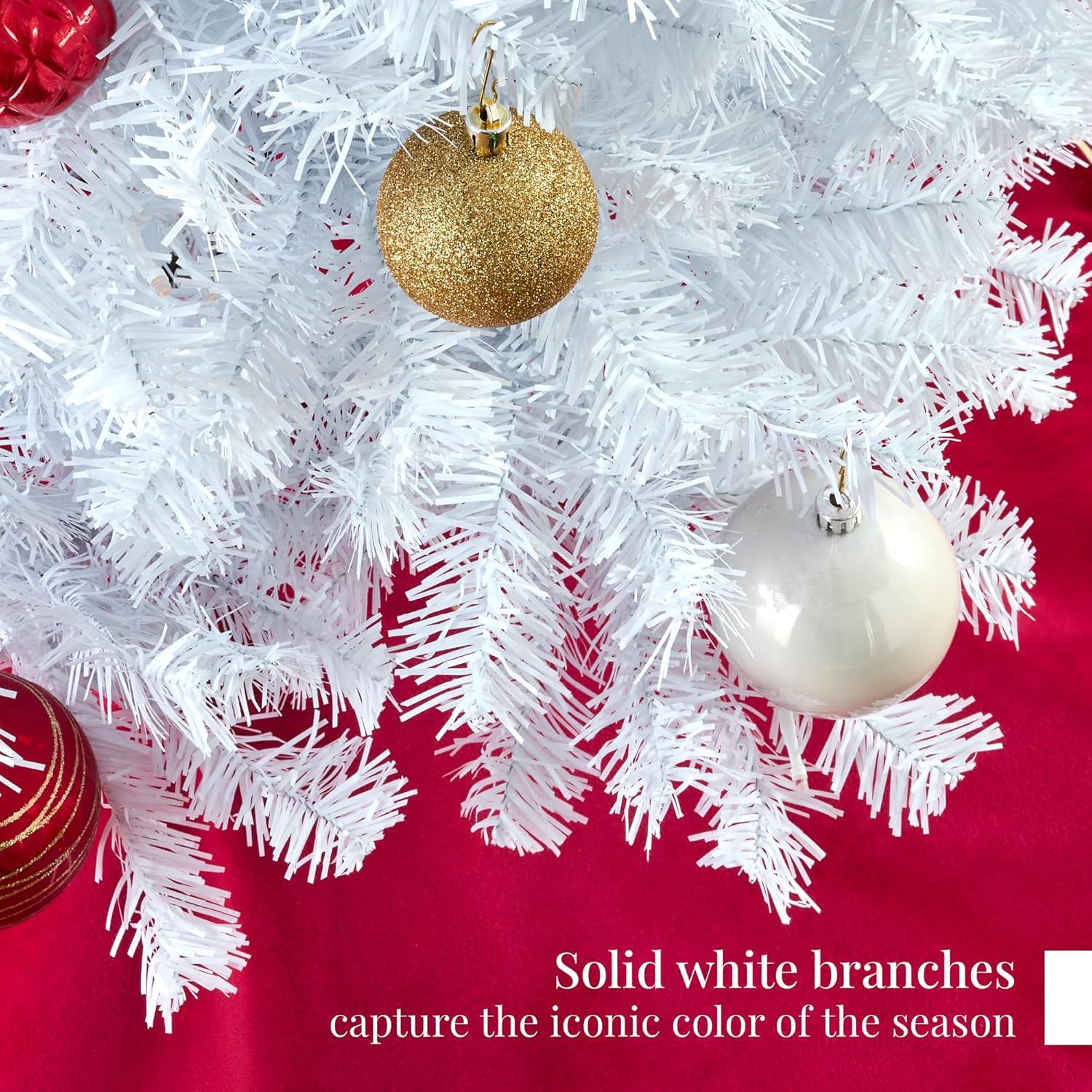 imageBest Choice Products Artificial Christmas Tree White 6ft Premium Pine Unlit Holiday Decoration Full Size Dcor Easy Assembly wMetal StandWhite