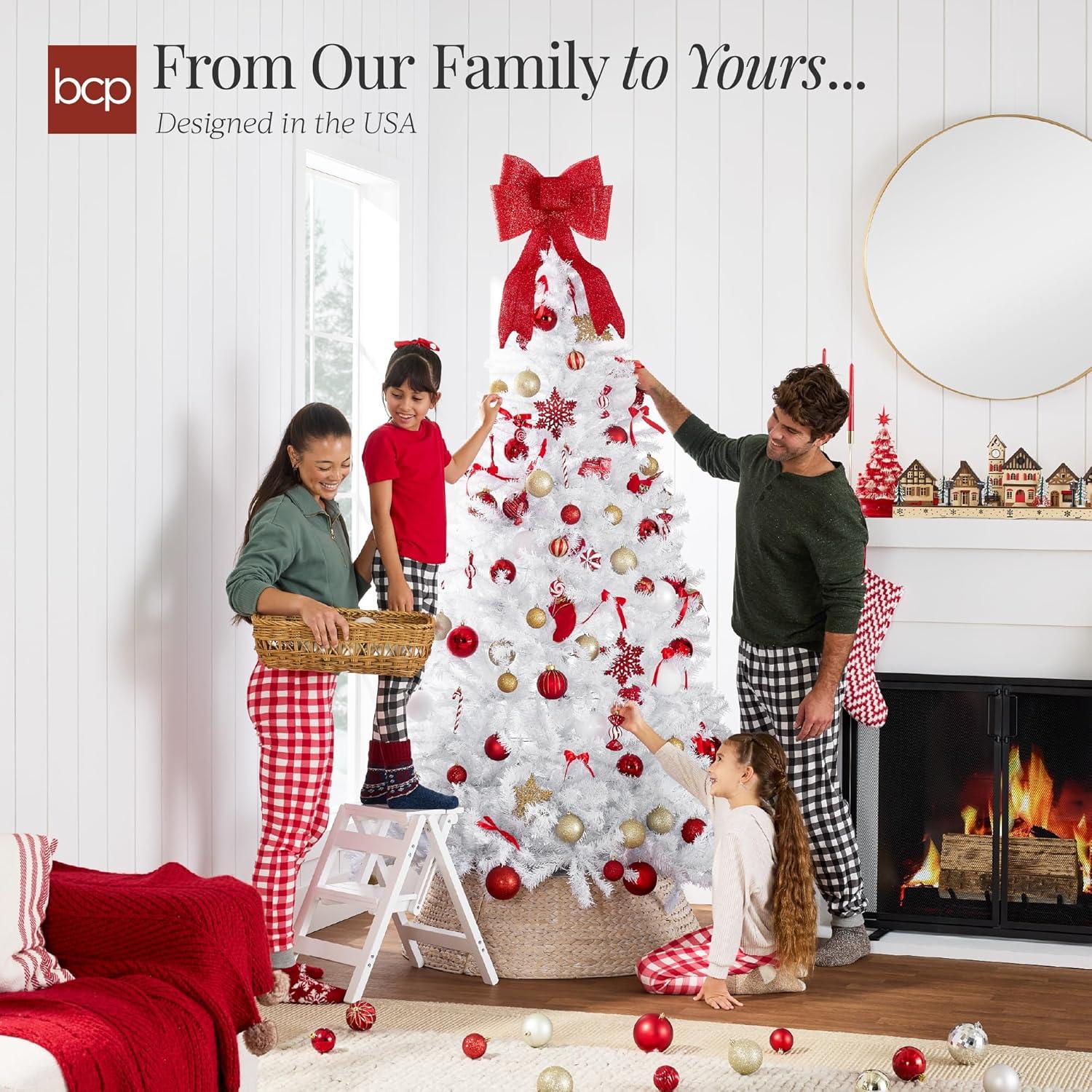 imageBest Choice Products Artificial Christmas Tree White 6ft Premium Pine Unlit Holiday Decoration Full Size Dcor Easy Assembly wMetal StandWhite