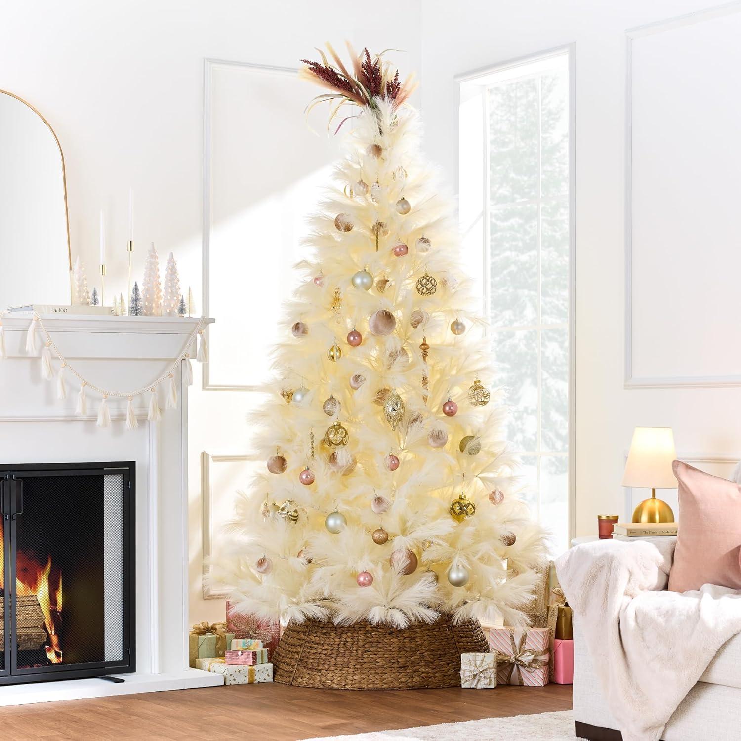 imageBest Choice Products Artificial Ivory Pampas Christmas Tree 75ft Premium Deluxe Unlit Pampas Grass Holiday Dcor Easy Assembly Metal BaseIvory
