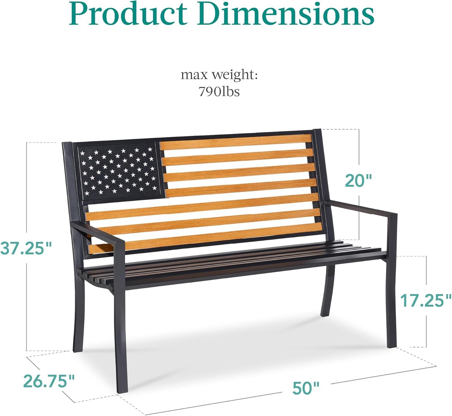 imageBest Choice Products Outdoor Bench 2Person Steel IndoorOutdoor Bench for Garden Patio Porch Entryway wAmerican Flag 790lb Capacity  BlackWoodBlackWood