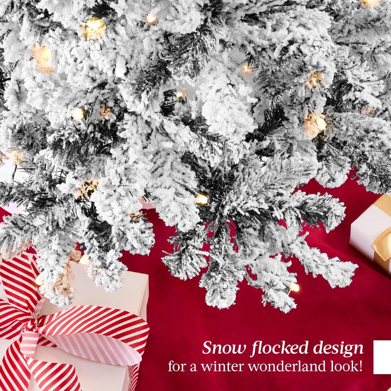 imageBest Choice Products PreLit Artificial Christmas Tree 6ft Snow Flocked Pine Tree 2in1 White and Multicolor LED Lights Full Snowy AppearanceBlack