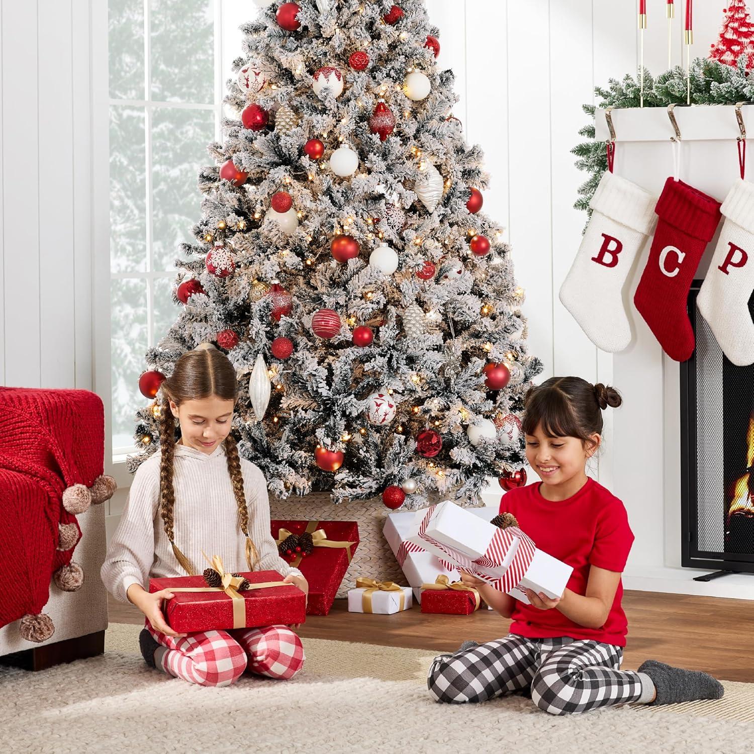 imageBest Choice Products PreLit Artificial Christmas Tree 6ft Snow Flocked Pine Tree 2in1 White and Multicolor LED Lights Full Snowy AppearanceBlack