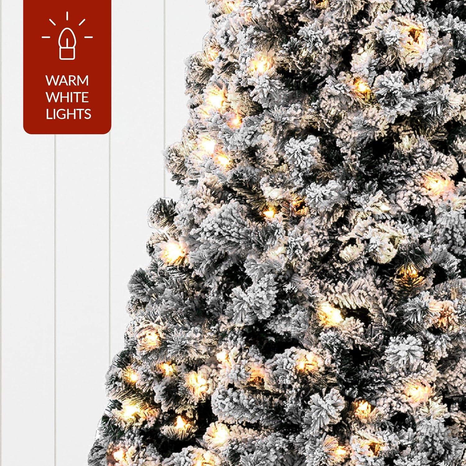 imageBest Choice Products PreLit Artificial Christmas Tree 6ft Snow Flocked Pine Tree 2in1 White and Multicolor LED Lights Full Snowy AppearanceBlack