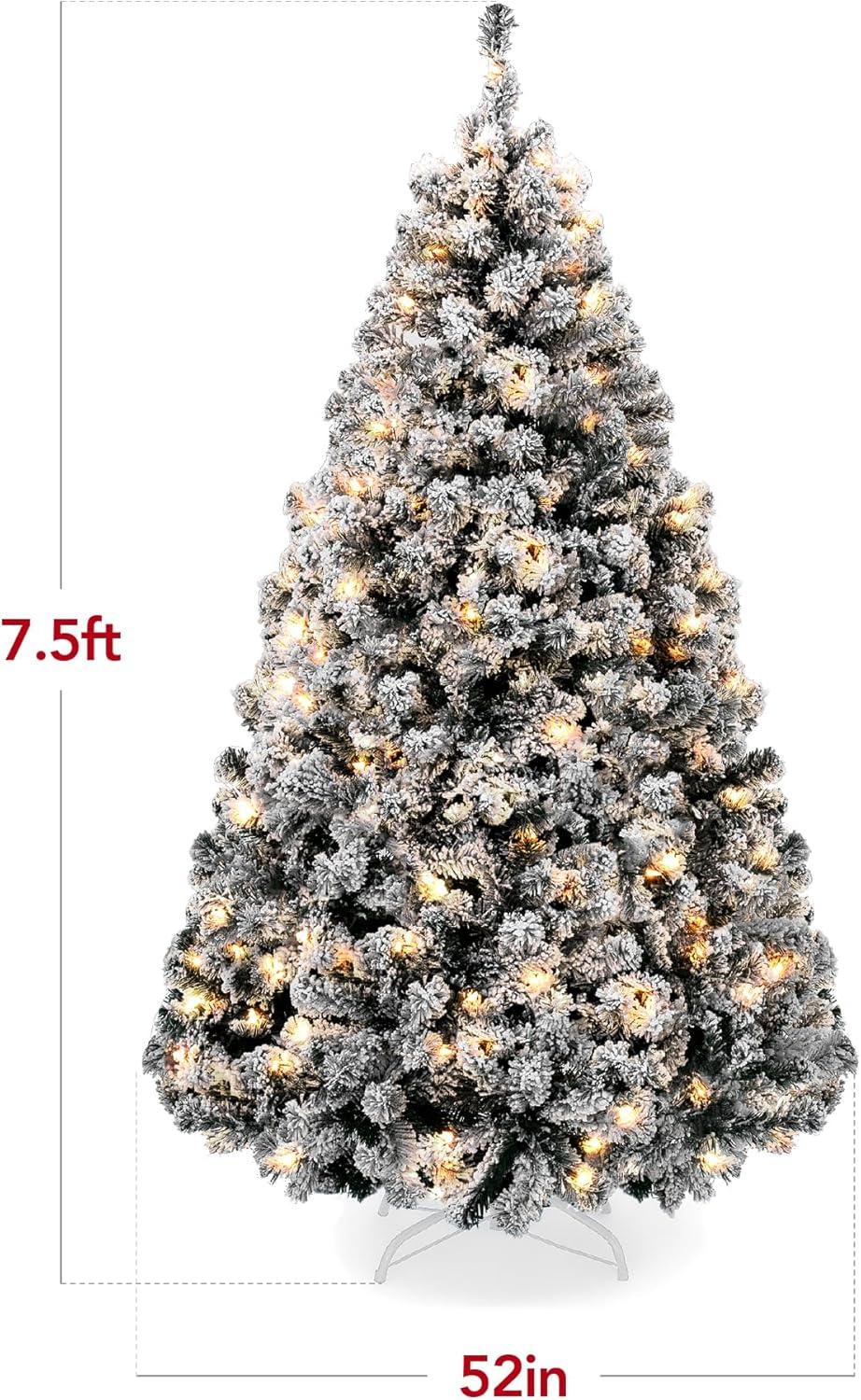 imageBest Choice Products PreLit Artificial Christmas Tree 6ft Snow Flocked Pine Tree 2in1 White and Multicolor LED Lights Full Snowy AppearanceBlack