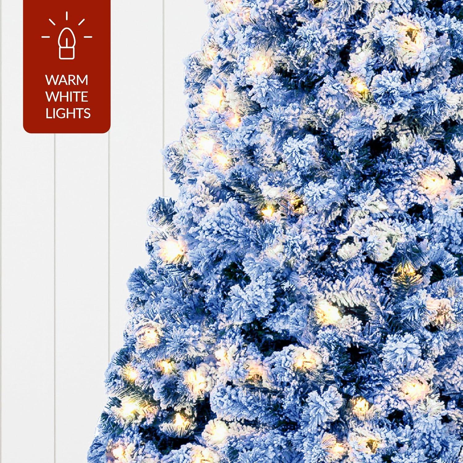 imageBest Choice Products PreLit Artificial Christmas Tree 6ft Snow Flocked Pine Tree 2in1 White and Multicolor LED Lights Full Snowy AppearanceBlue